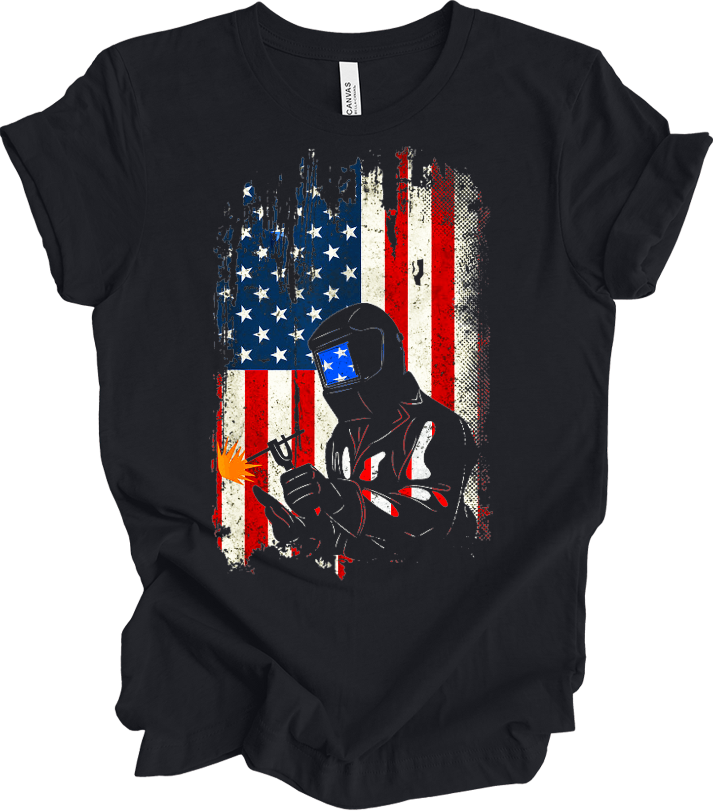 Welder Dad American Flag - Patriotic Welding USA Father Gift T-Shirt in Vintage Black