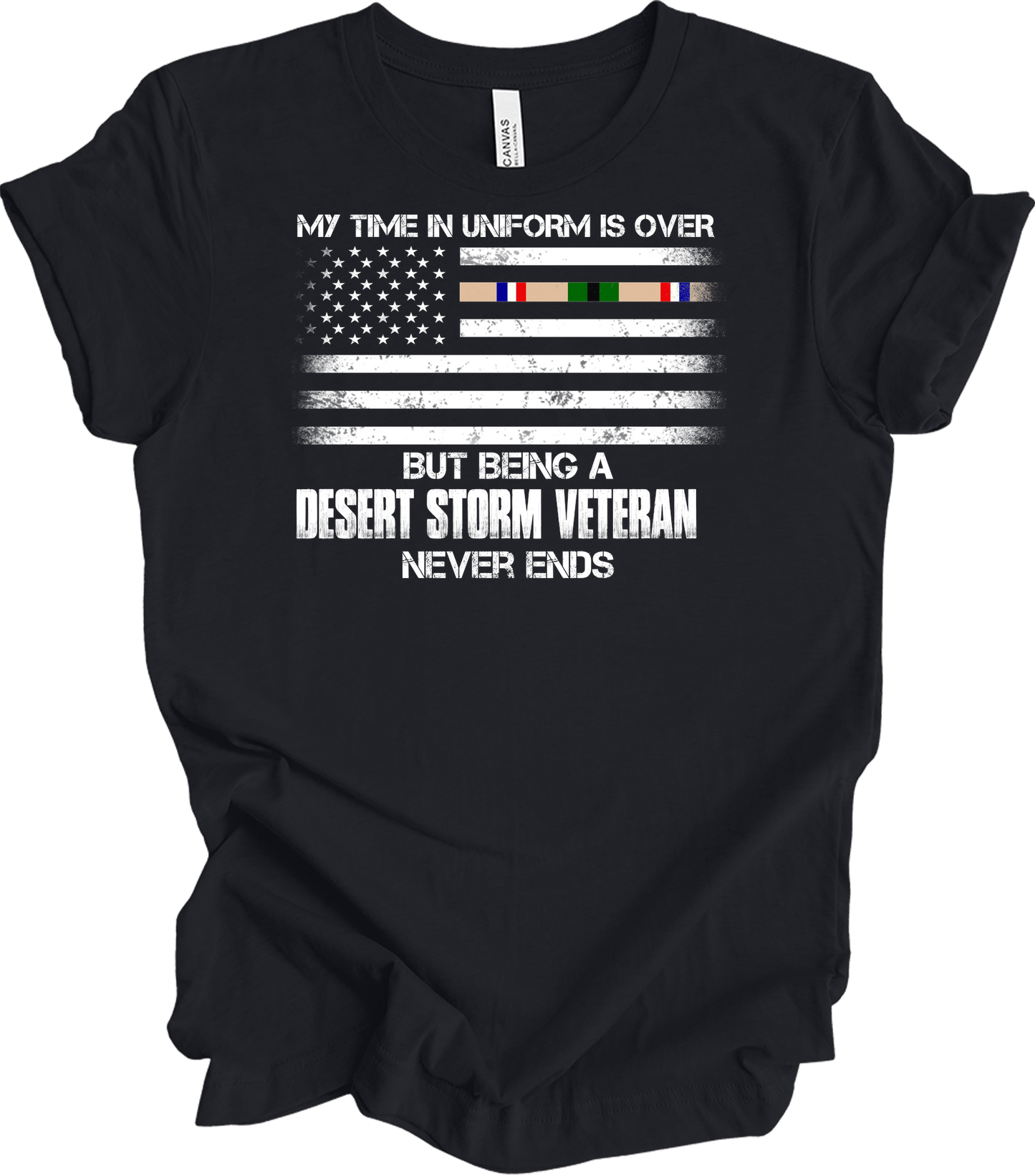 Desert Storm Veteran Gulf War Ribbon T-Shirt in Vintage Black