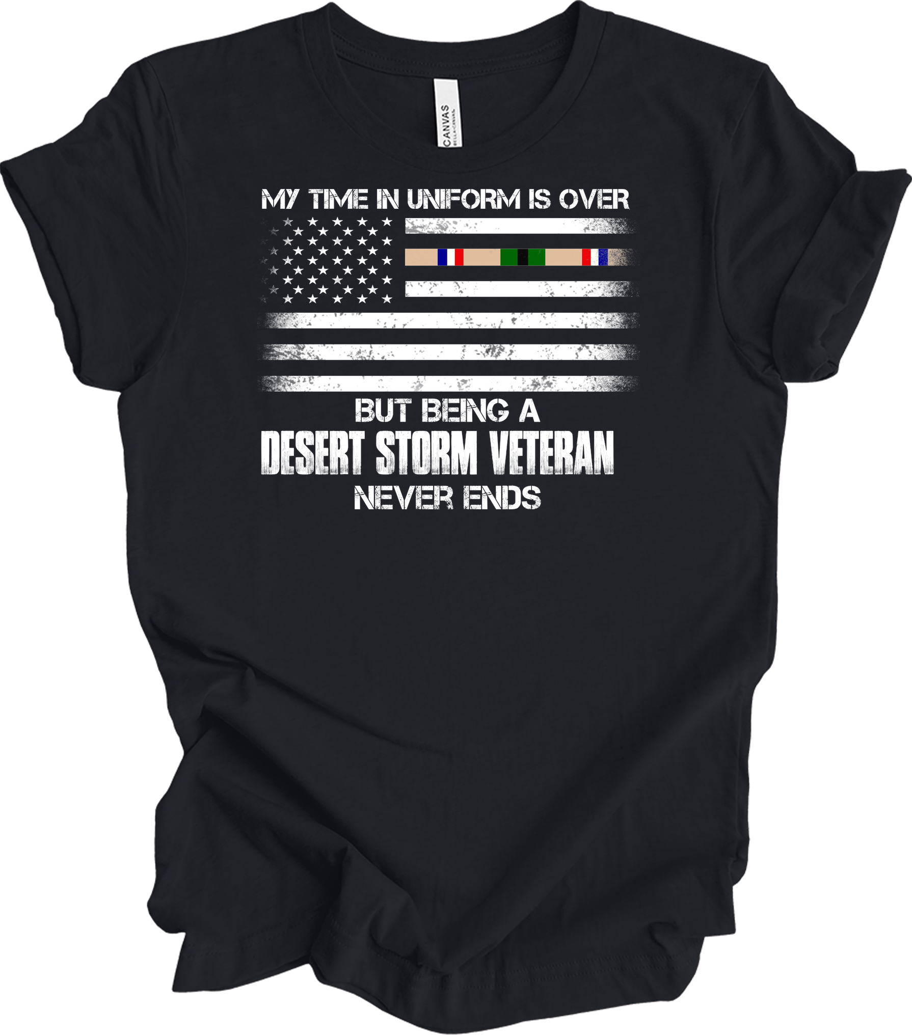 Desert Storm Veteran Gulf War Ribbon T-Shirt in Vintage Black