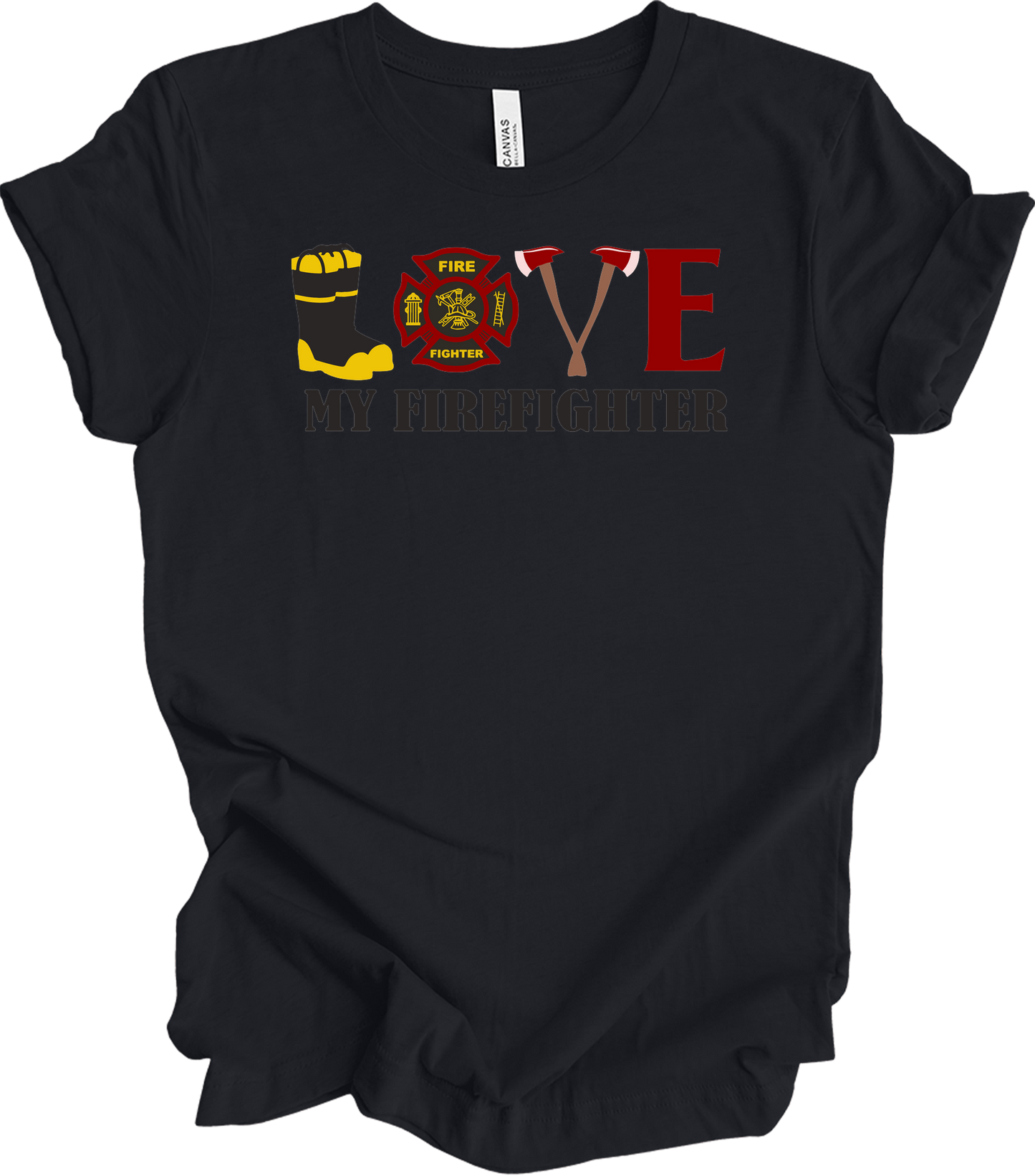 I Love My Firefighter - Fire Wife & Husband Gift T-Shirt in Vintage Black