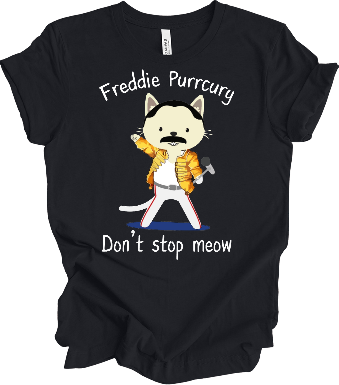 Freddie Purrcury Don't Stop Meow T-Shirt in Vintage Black