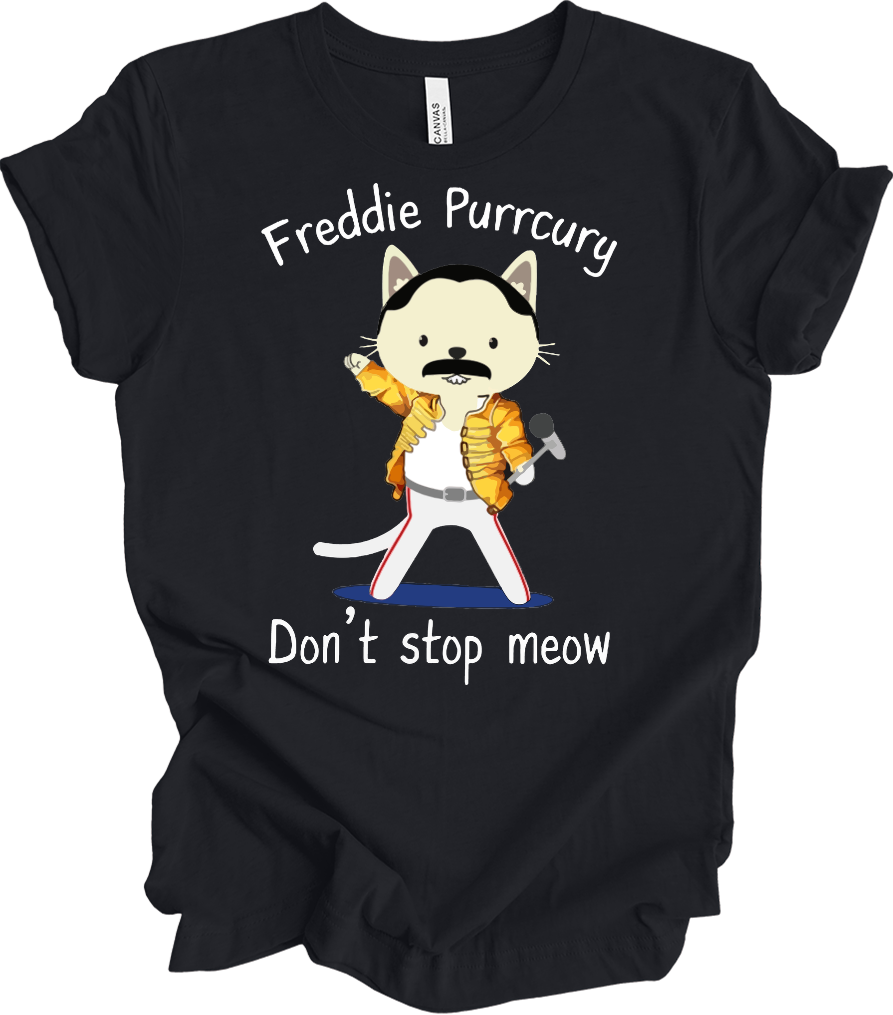 Freddie Purrcury Don't Stop Meow T-Shirt in Vintage Black