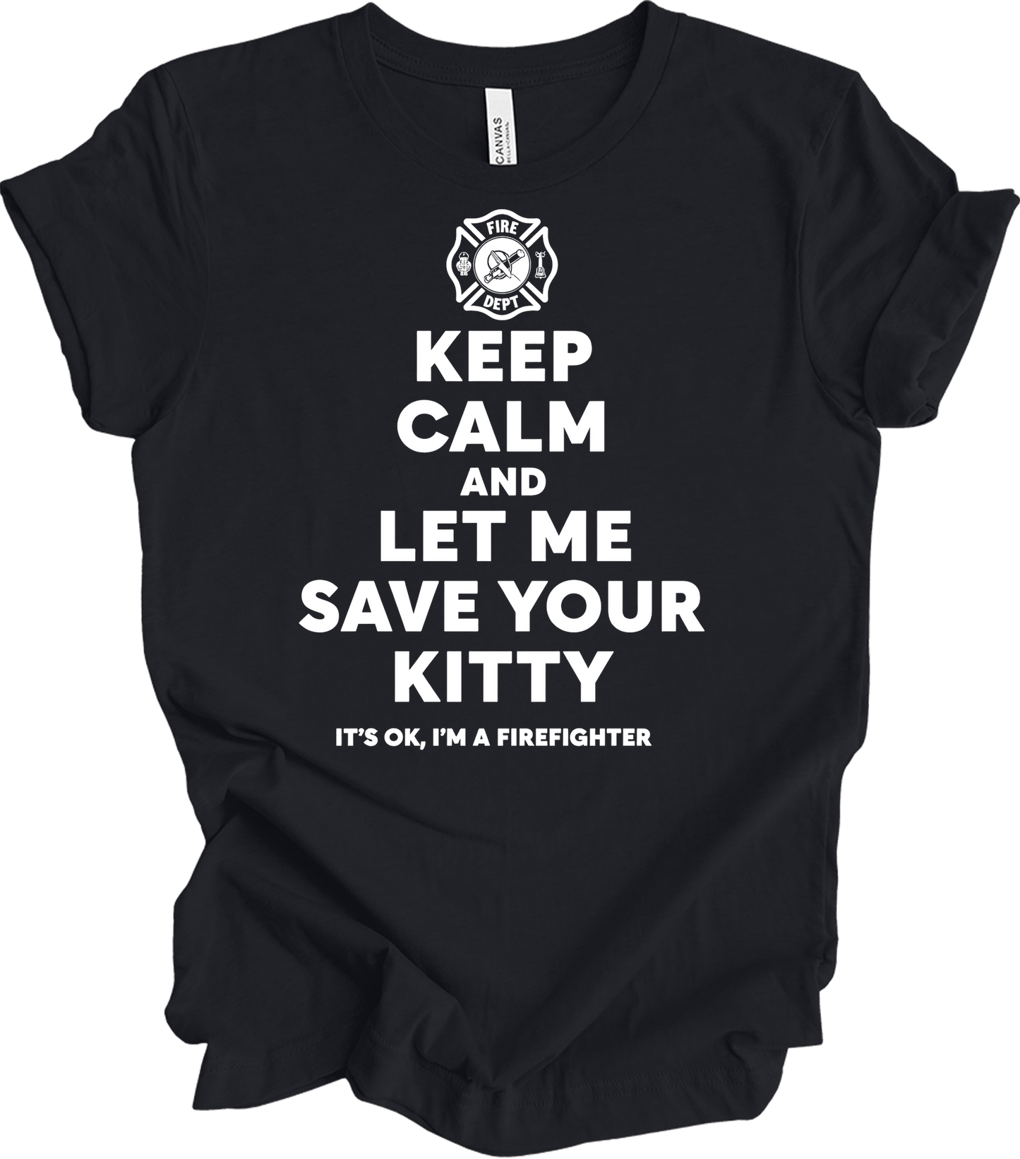 Firefighter Rescue - Save Your Kitty T-Shirt in Vintage Black