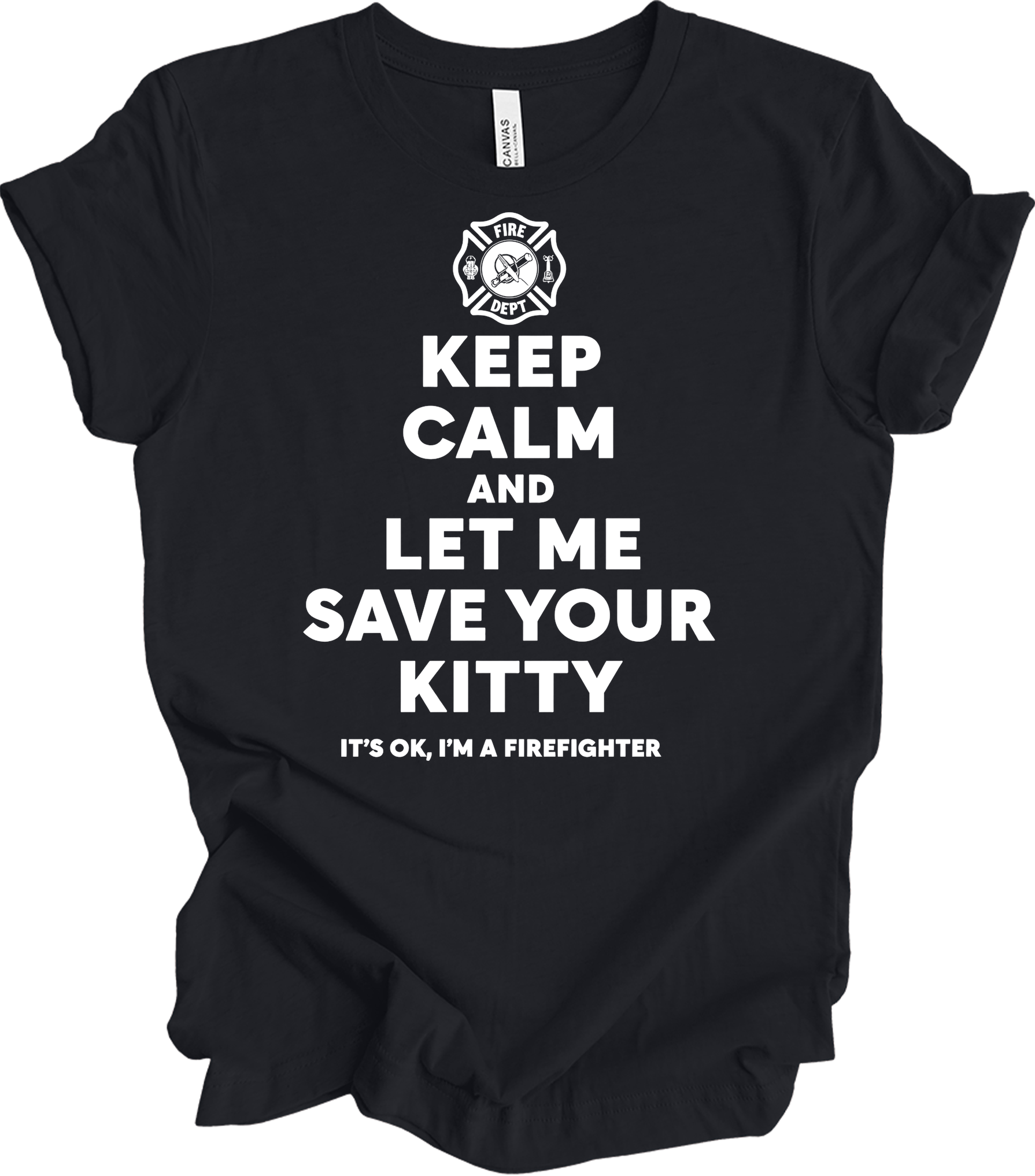 Firefighter Rescue - Save Your Kitty T-Shirt in Vintage Black