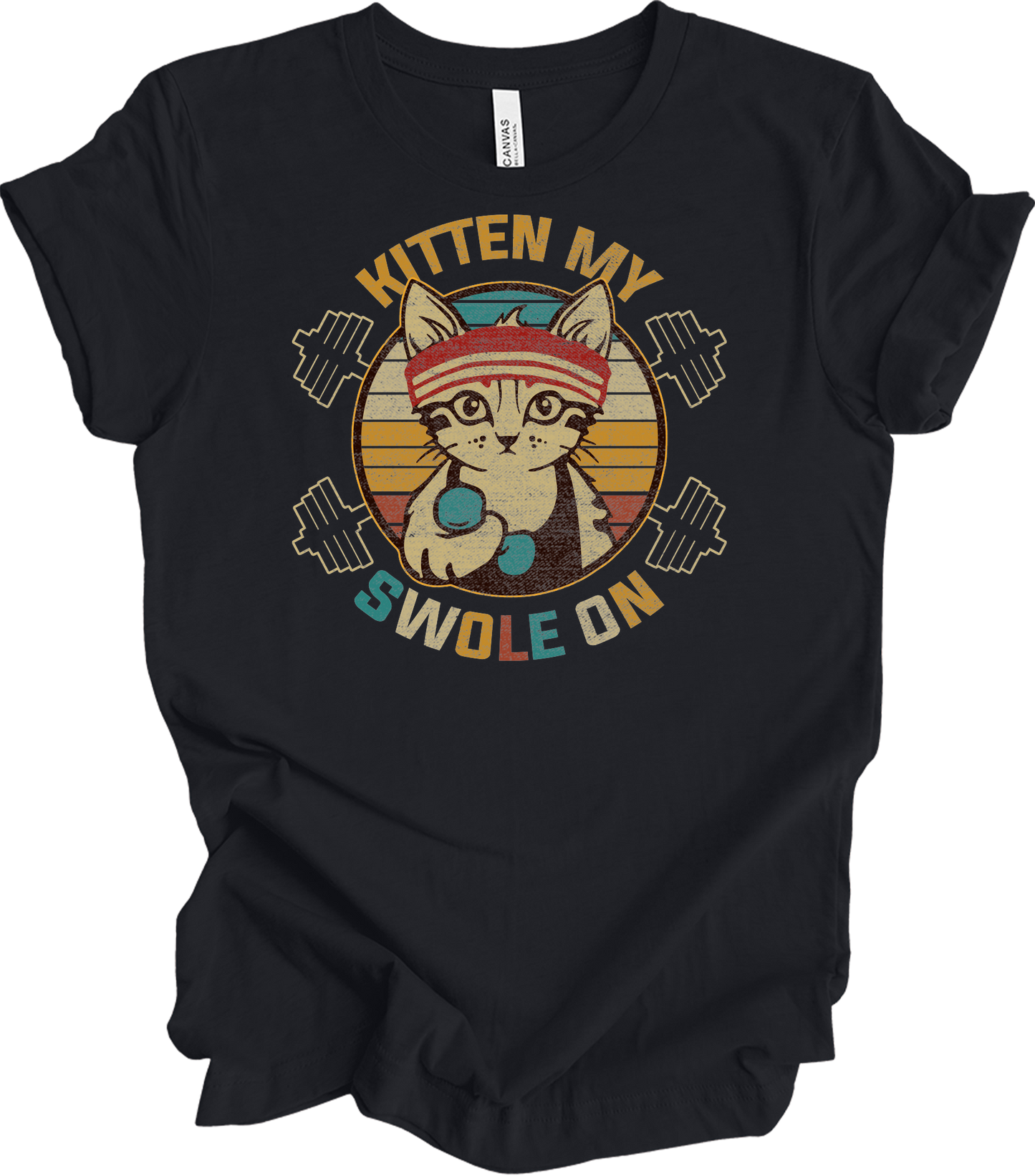 Kitten My Swole On Cat T-Shirt in Vintage Black