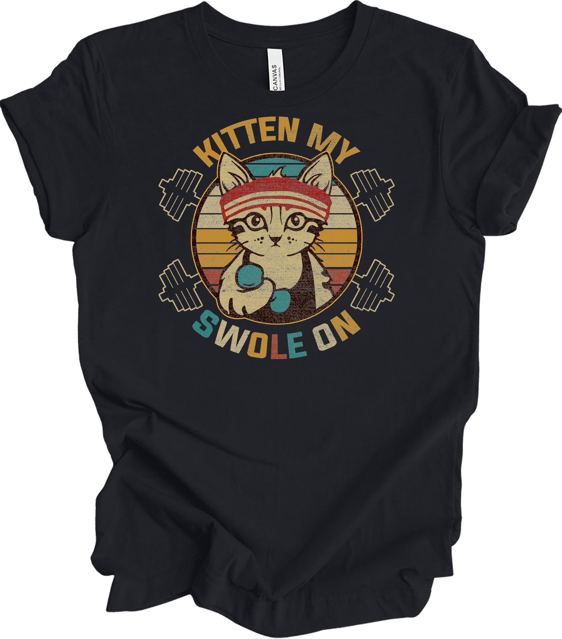 Kitten My Swole On Cat T-Shirt in Vintage Black