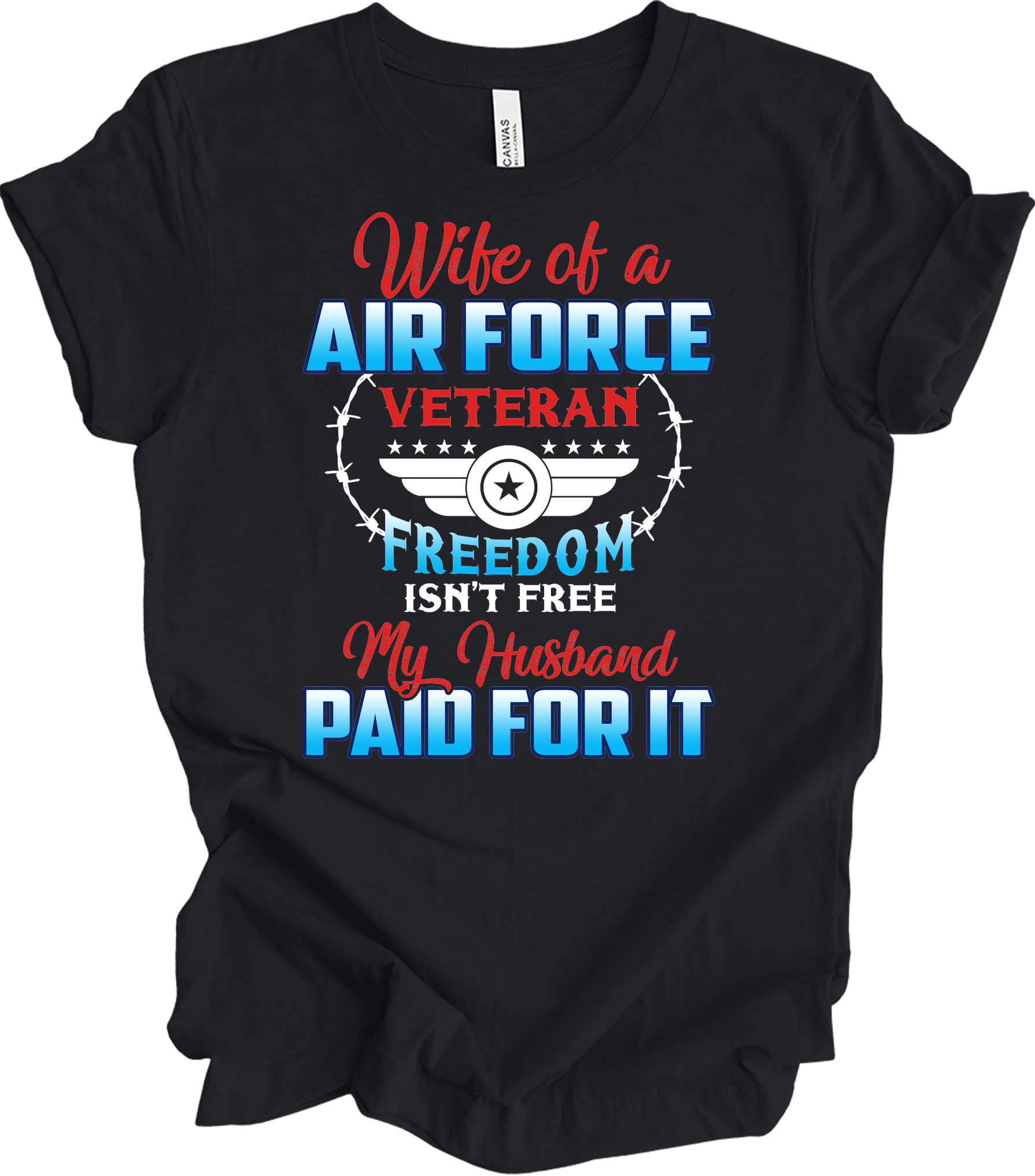 Wife of a US Air Force Veteran - Patriotic Spouse T-Shirt in Vintage Black