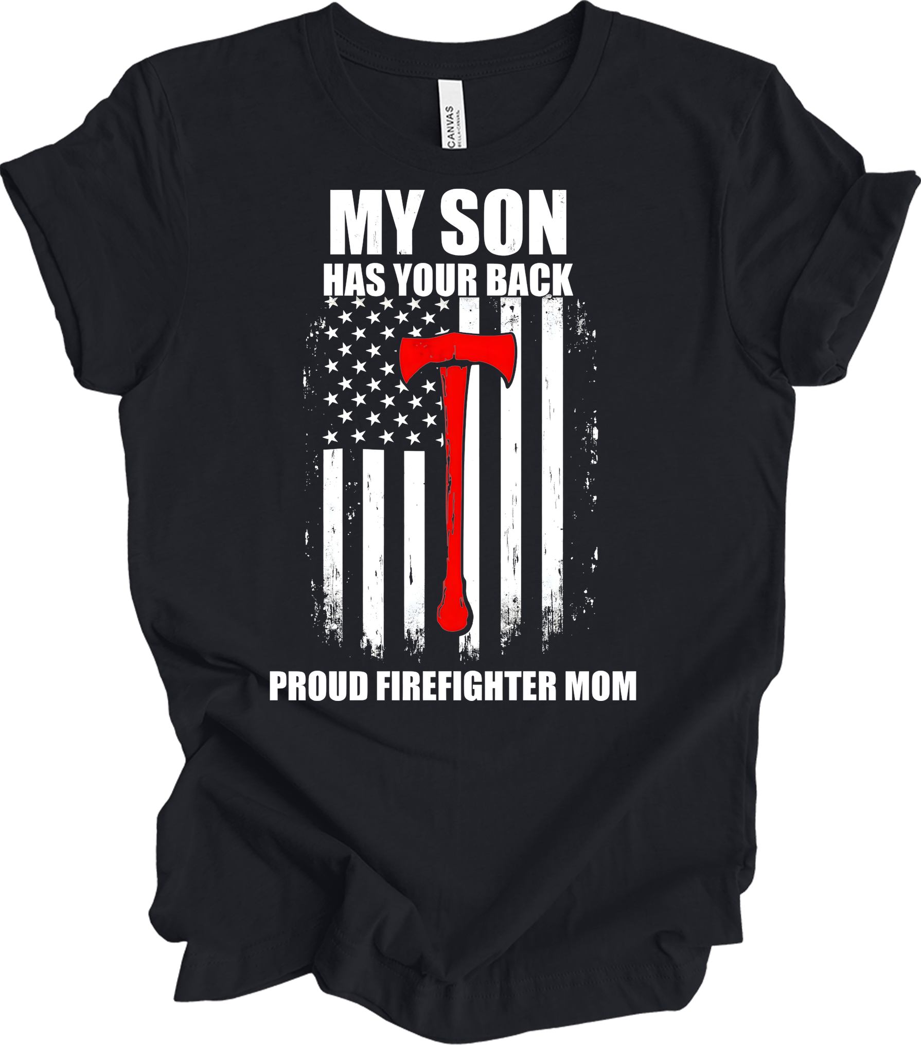 Firefighter Axe Flag for Moms T-Shirt in Vintage Black