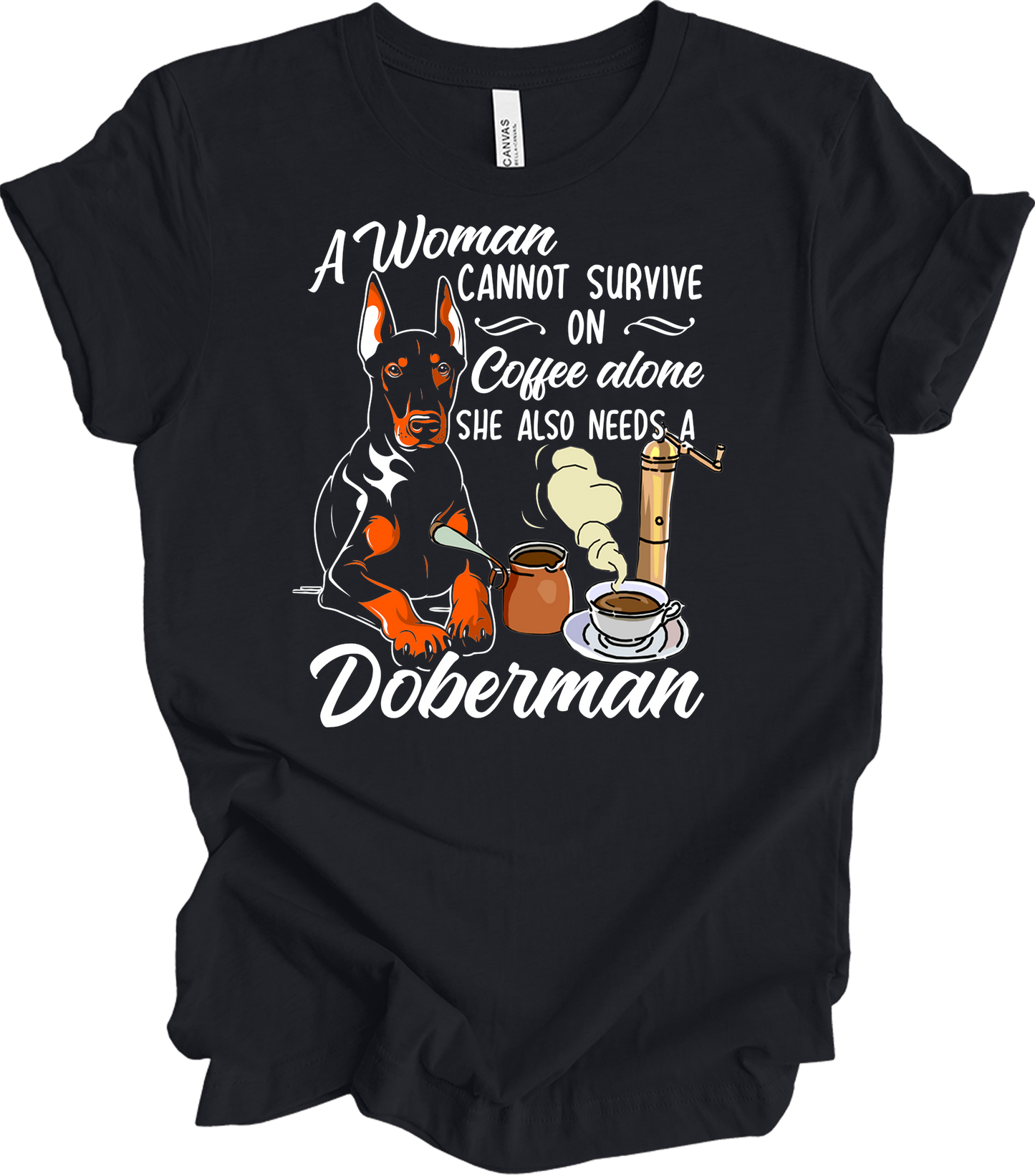 Doberman Coffee Lover T-Shirt in Vintage Black