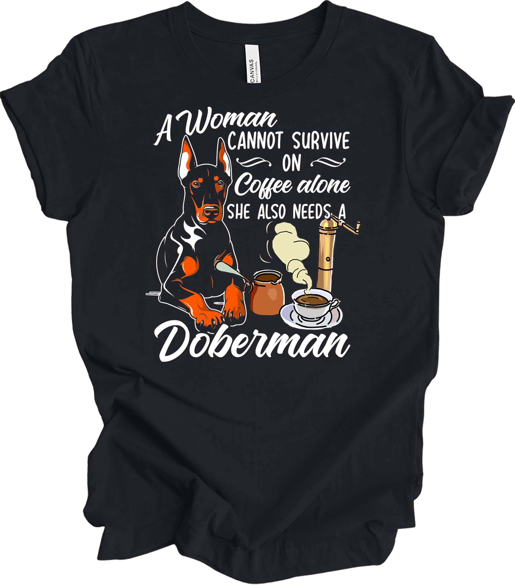 Doberman Coffee Lover T-Shirt in Vintage Black