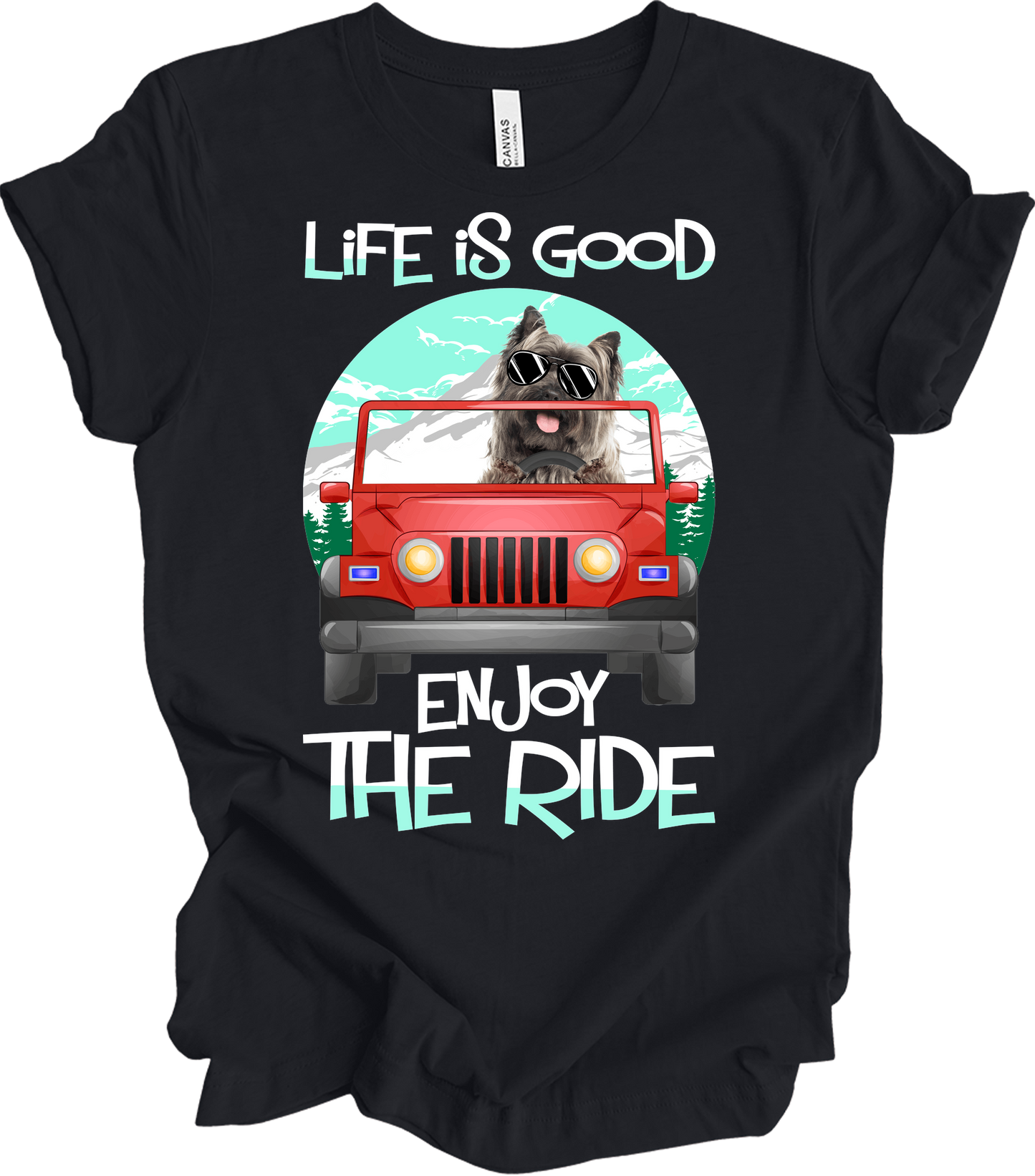 Life is Good Jeep Dog T-Shirt in Vintage Black