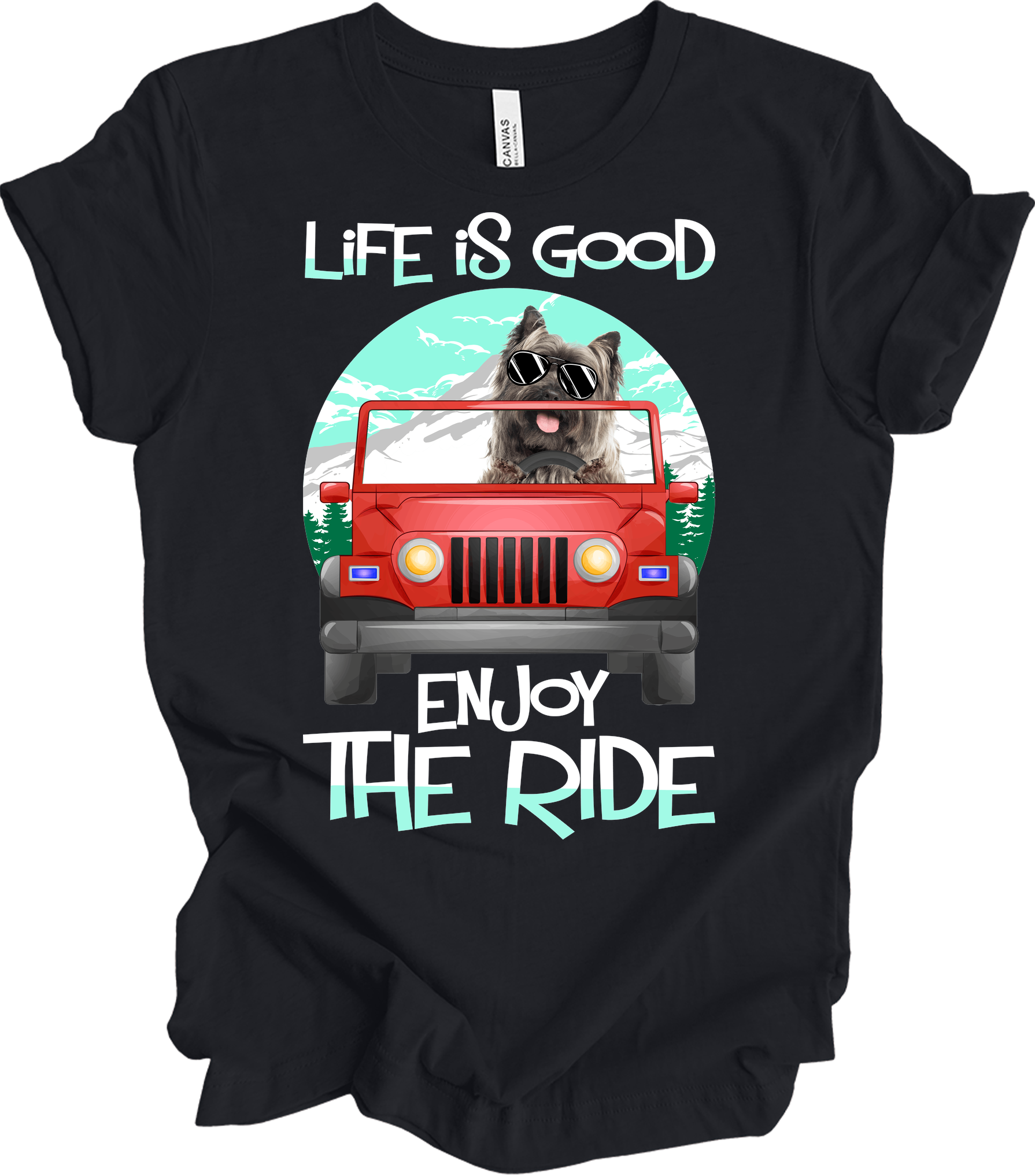 Life is Good Jeep Dog T-Shirt in Vintage Black