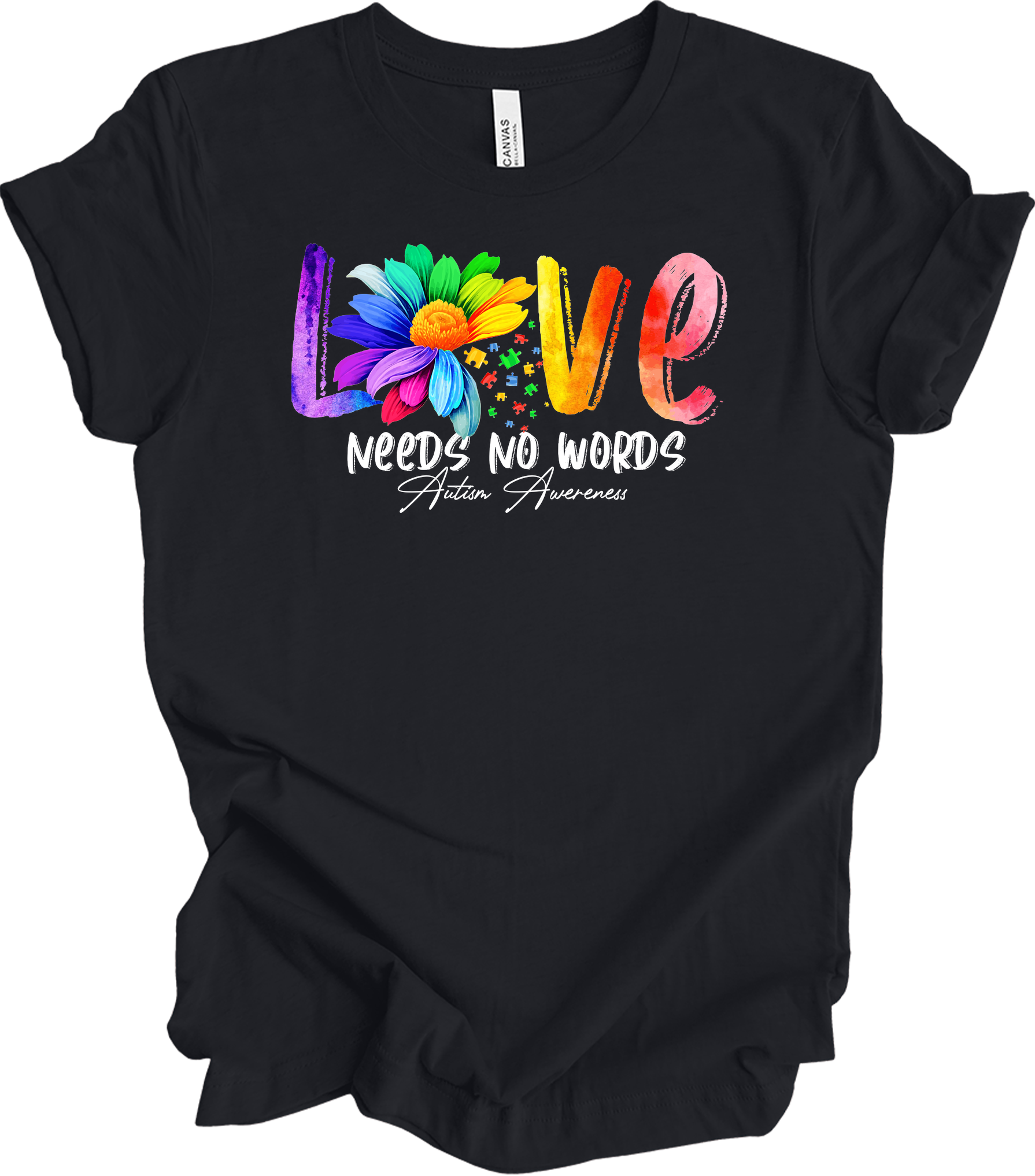 Love Needs No Words Autism T-Shirt in Vintage Black