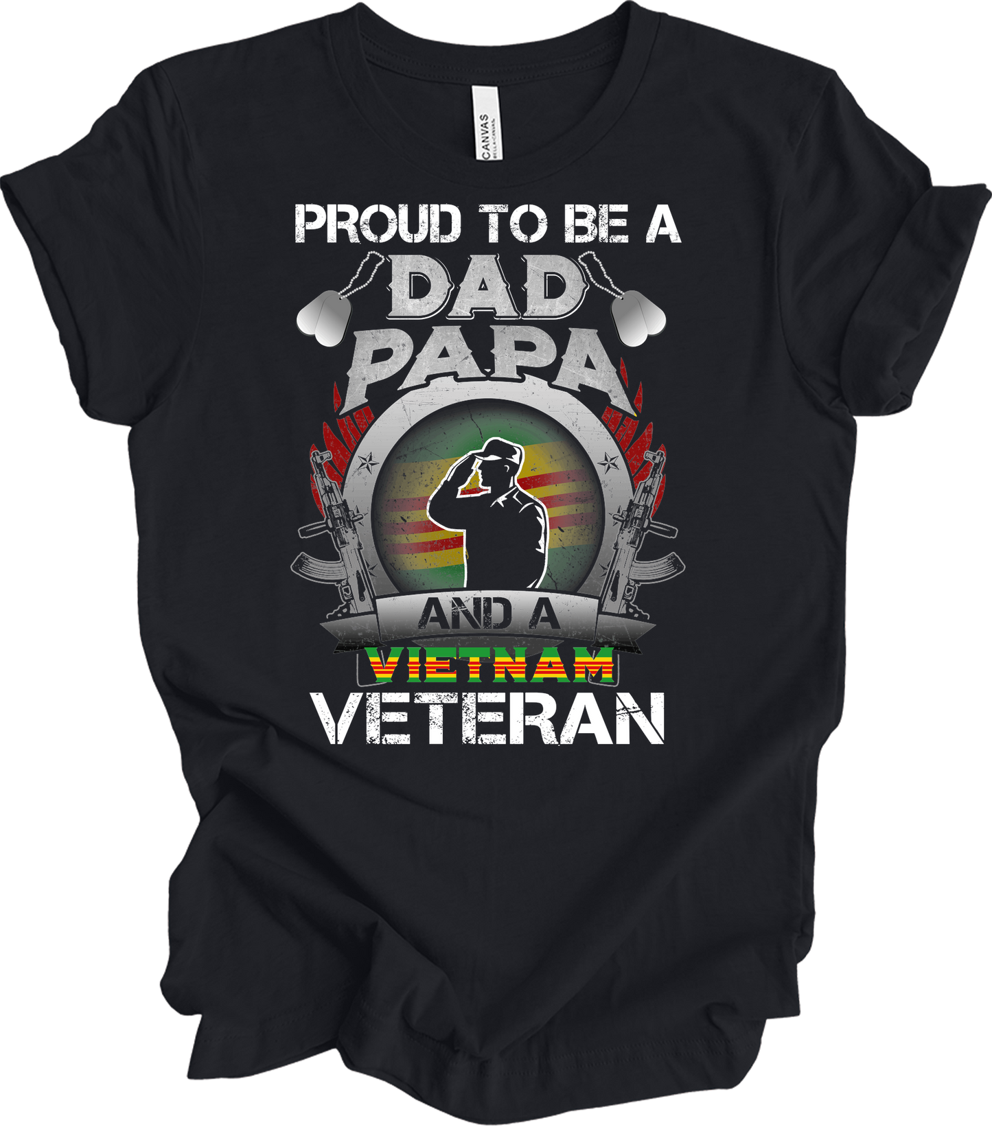 Vietnam Veteran Dad Papa Patriotic Military T-Shirt in Vintage Black
