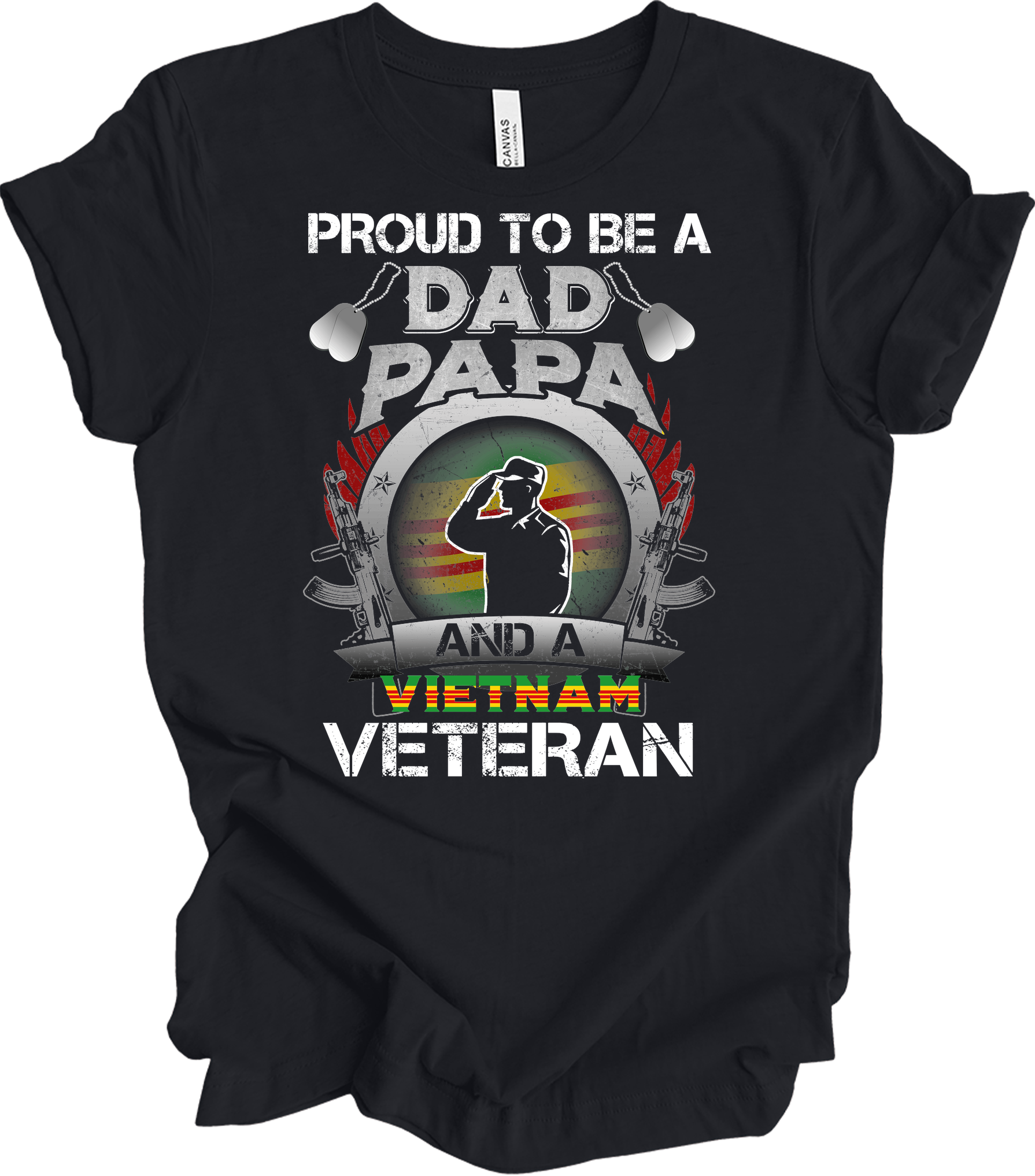 Vietnam Veteran Dad Papa Patriotic Military T-Shirt in Vintage Black
