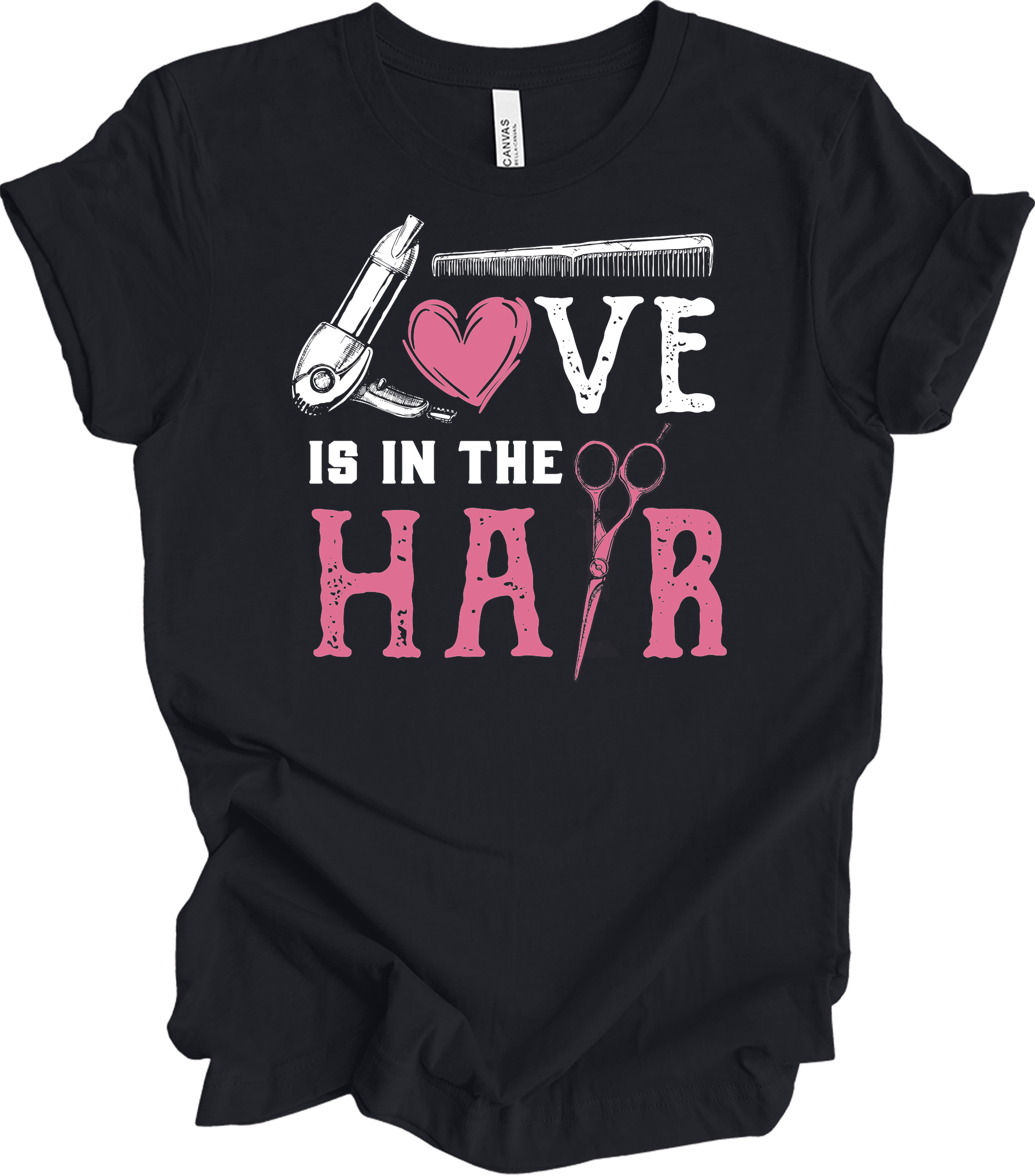 Love is in the Hair Stylist T-Shirt in Vintage Black