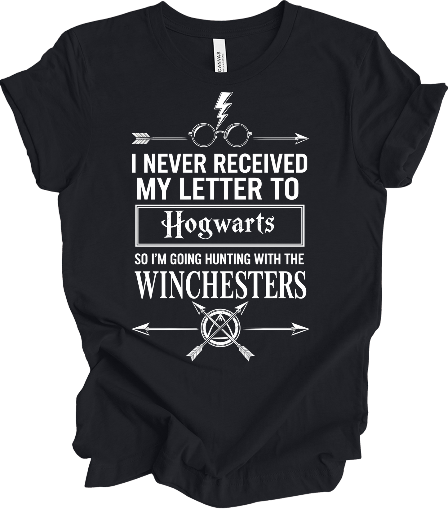 Hogwarts Letter & Winchesters T-Shirt in Vintage Black