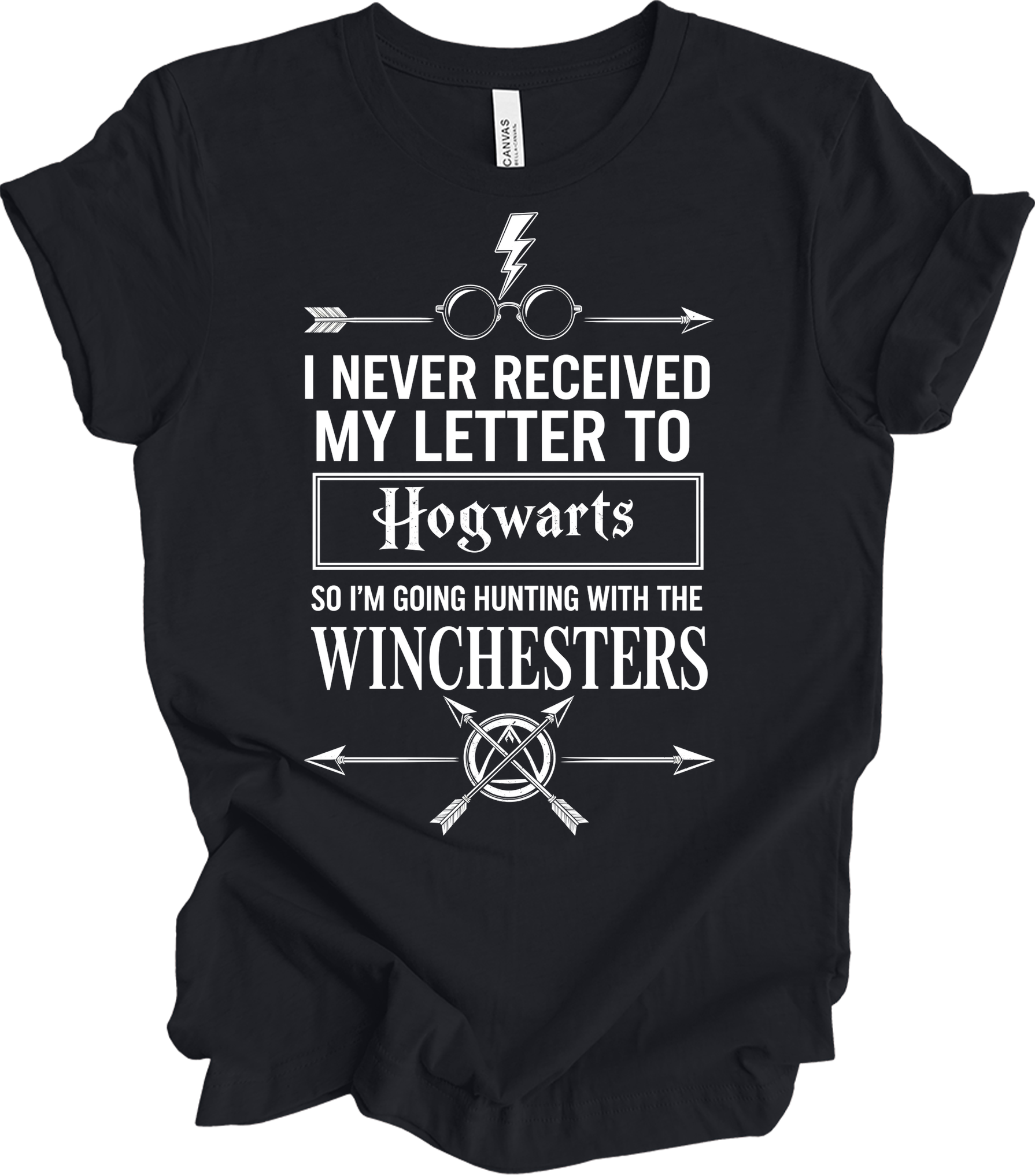 Hogwarts Letter & Winchesters T-Shirt in Vintage Black