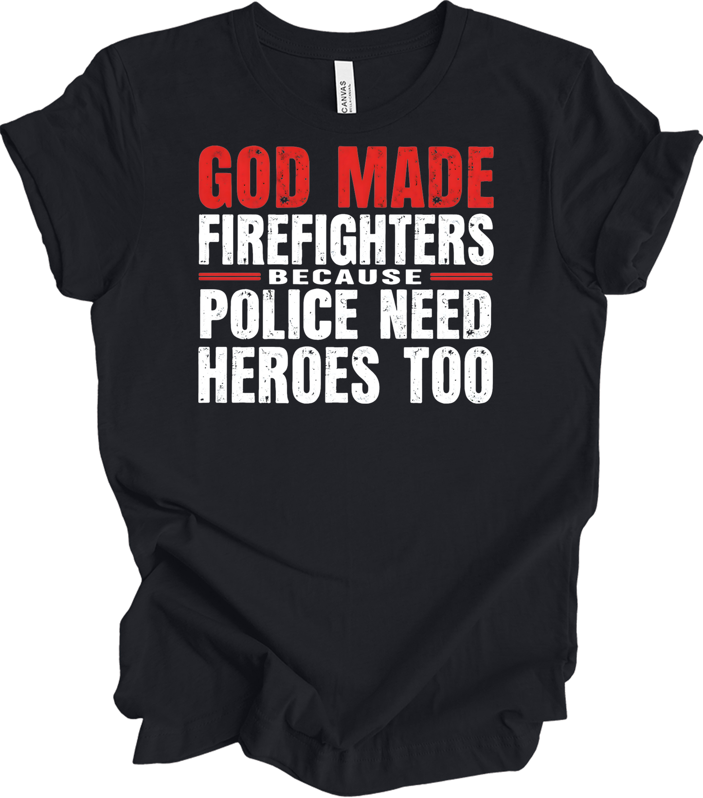 Firefighters Police Heroes T-Shirt in Vintage Black