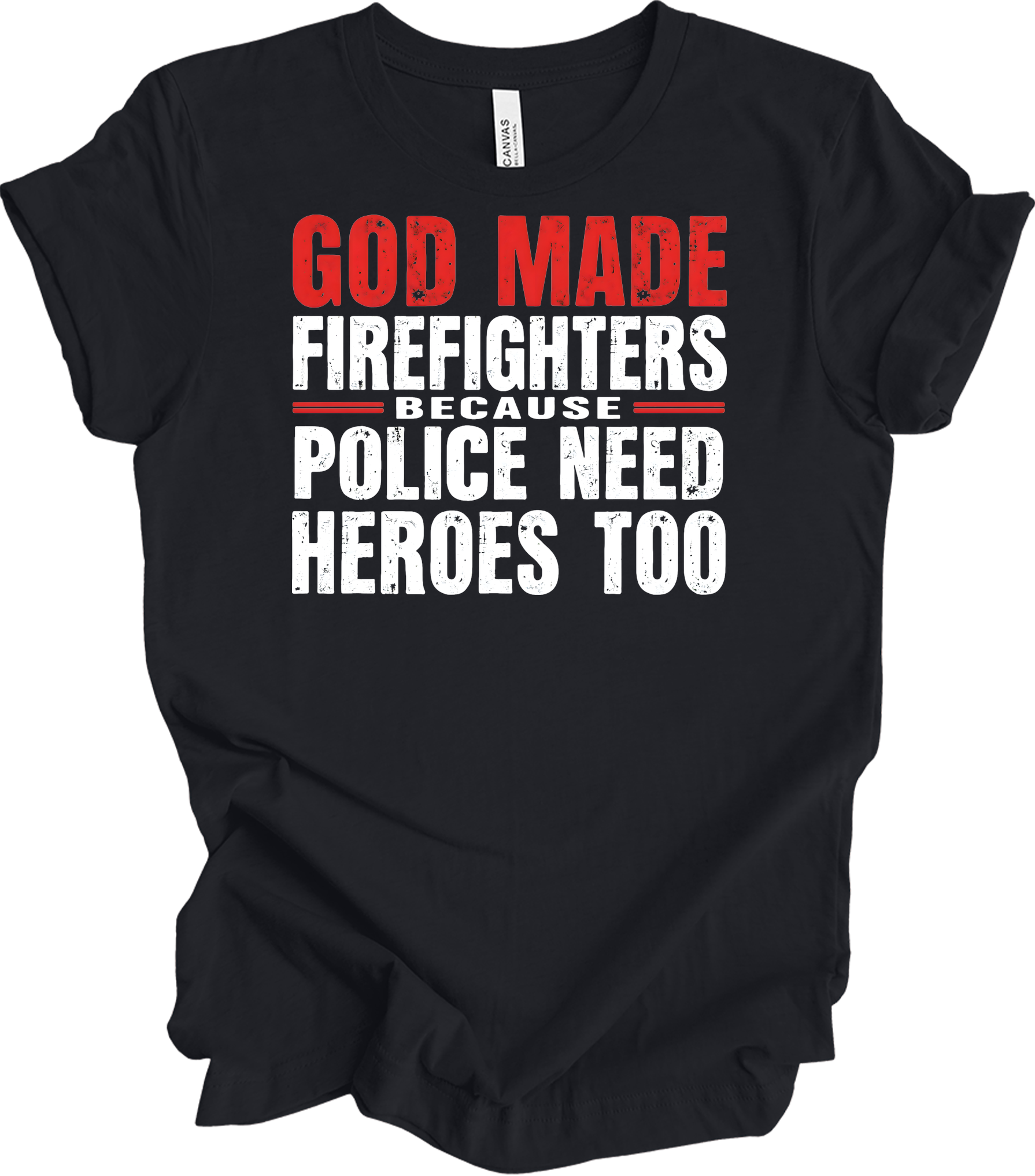 Firefighters Police Heroes T-Shirt in Vintage Black