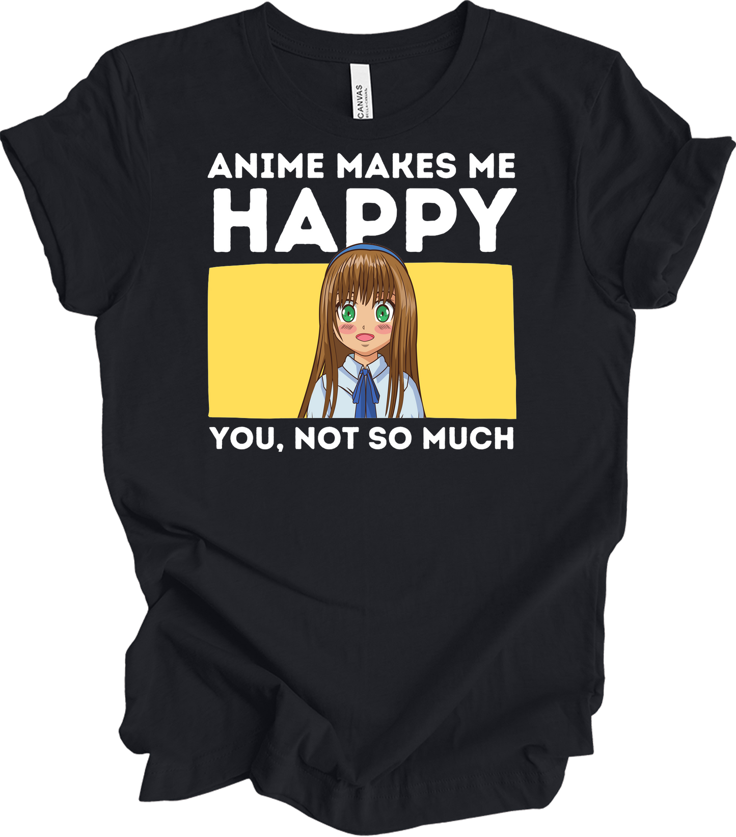 Anime Art 'Happy' T-Shirt in Vintage Black