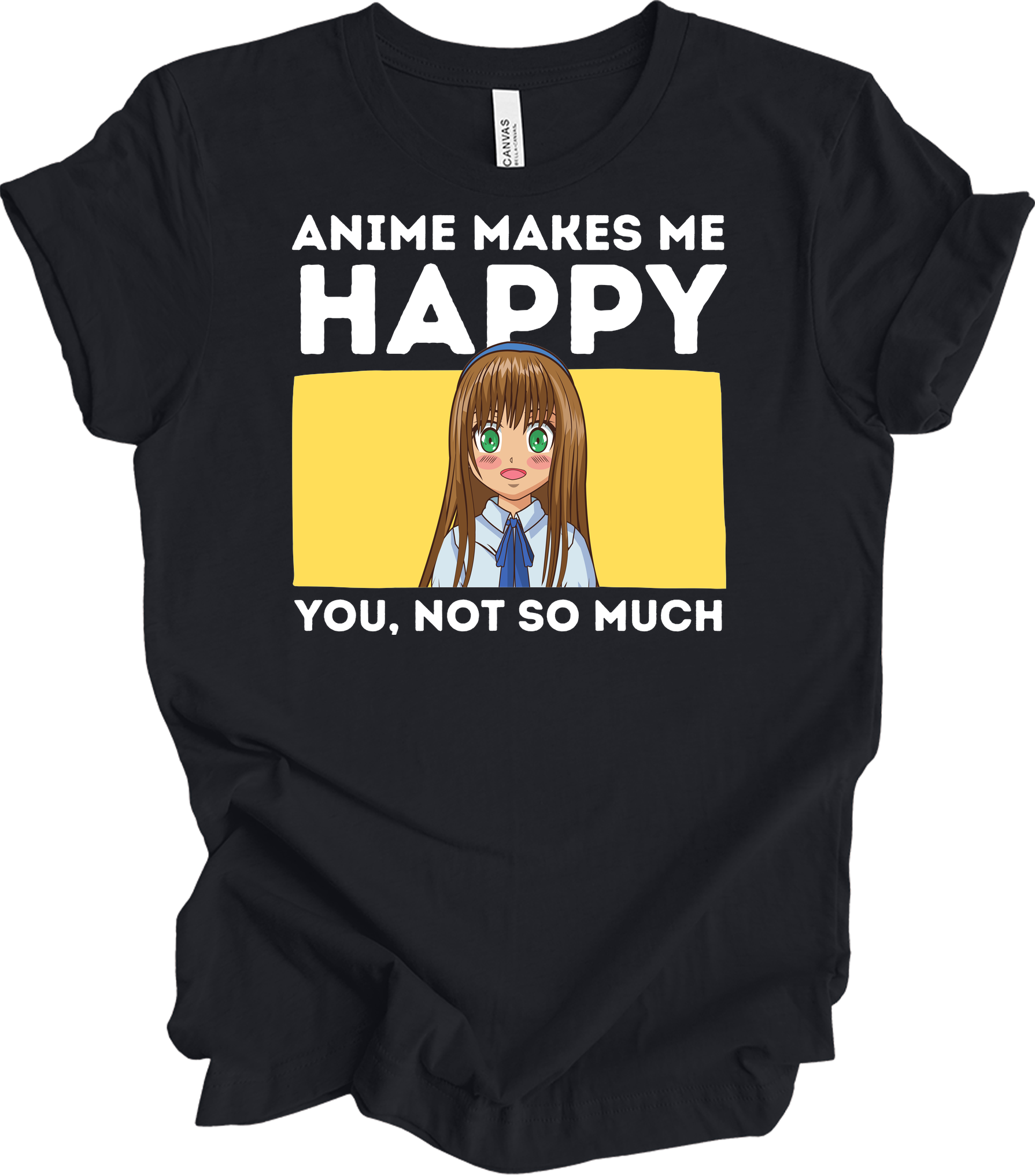 Anime Art 'Happy' T-Shirt in Vintage Black