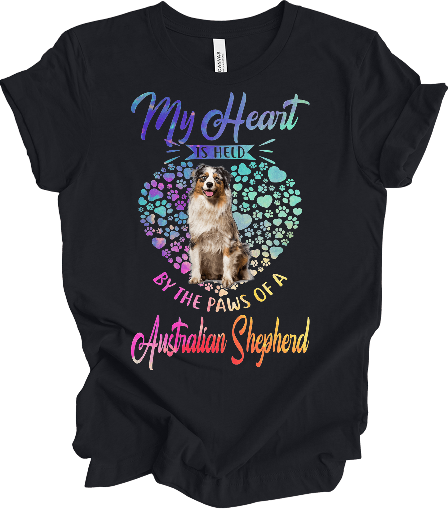 Australian Shepherd Paws Heart - Saint Bernard Dog Lover Gift T-Shirt in Vintage Black