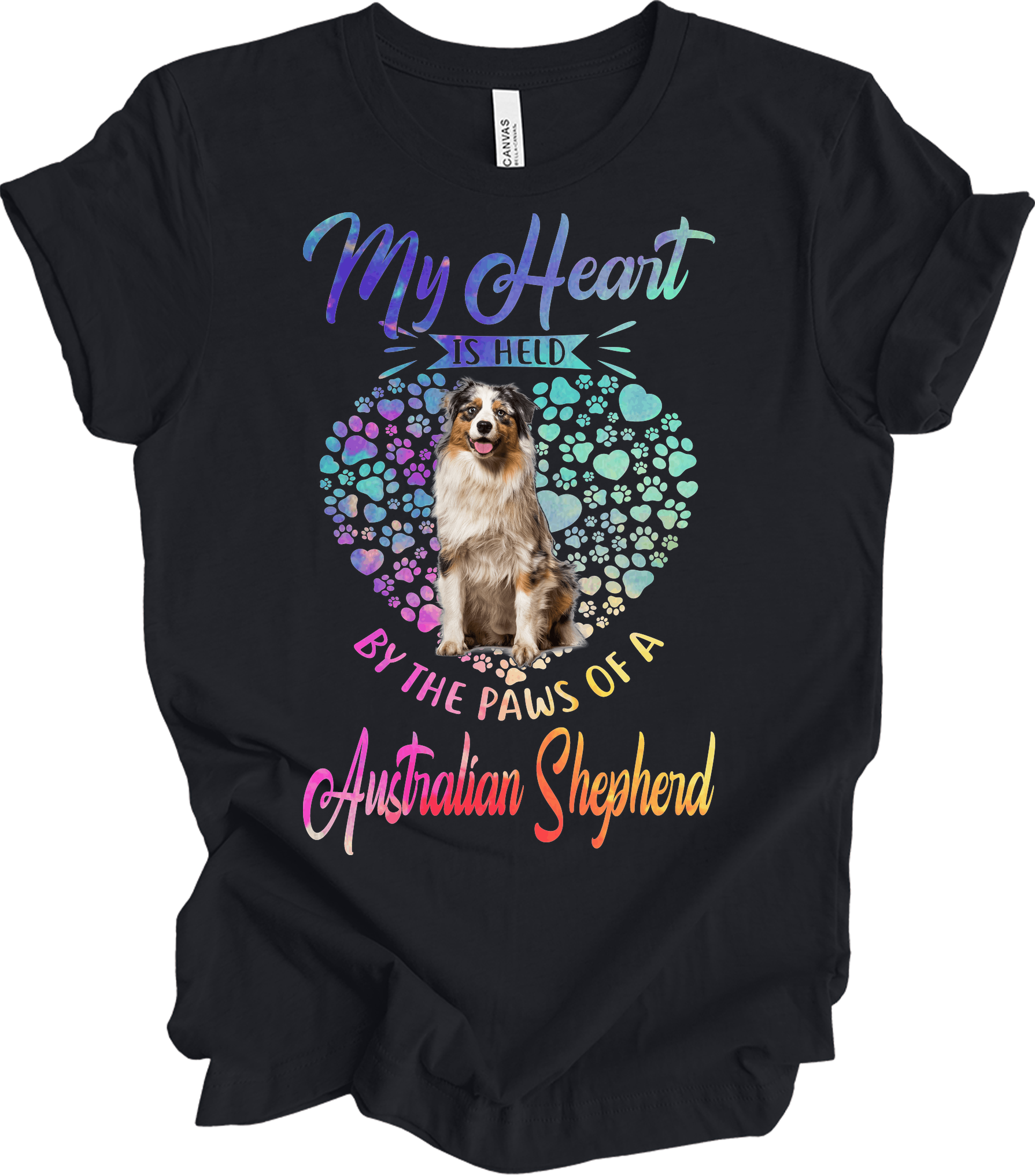 Australian Shepherd Paws Heart - Saint Bernard Dog Lover Gift T-Shirt in Vintage Black