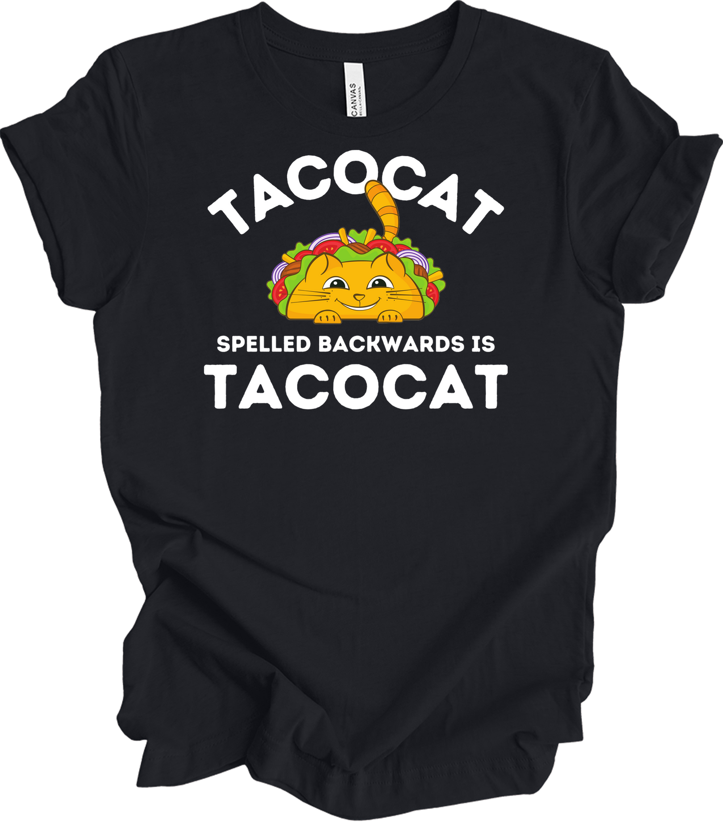 Tacocat Spelled Backwards Funny Taco Cat T-Shirt in Vintage Black
