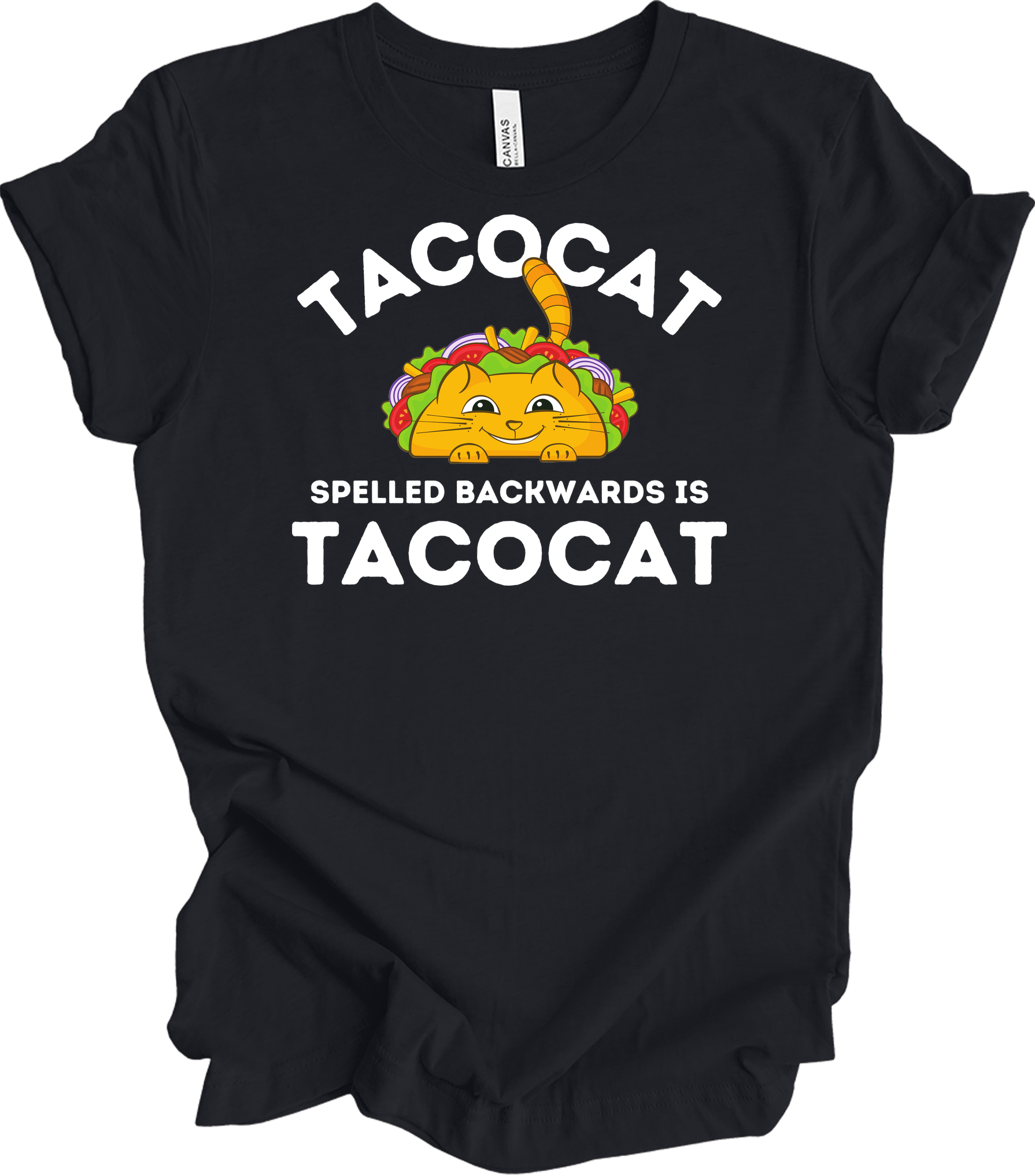 Tacocat Spelled Backwards Funny Taco Cat T-Shirt in Vintage Black