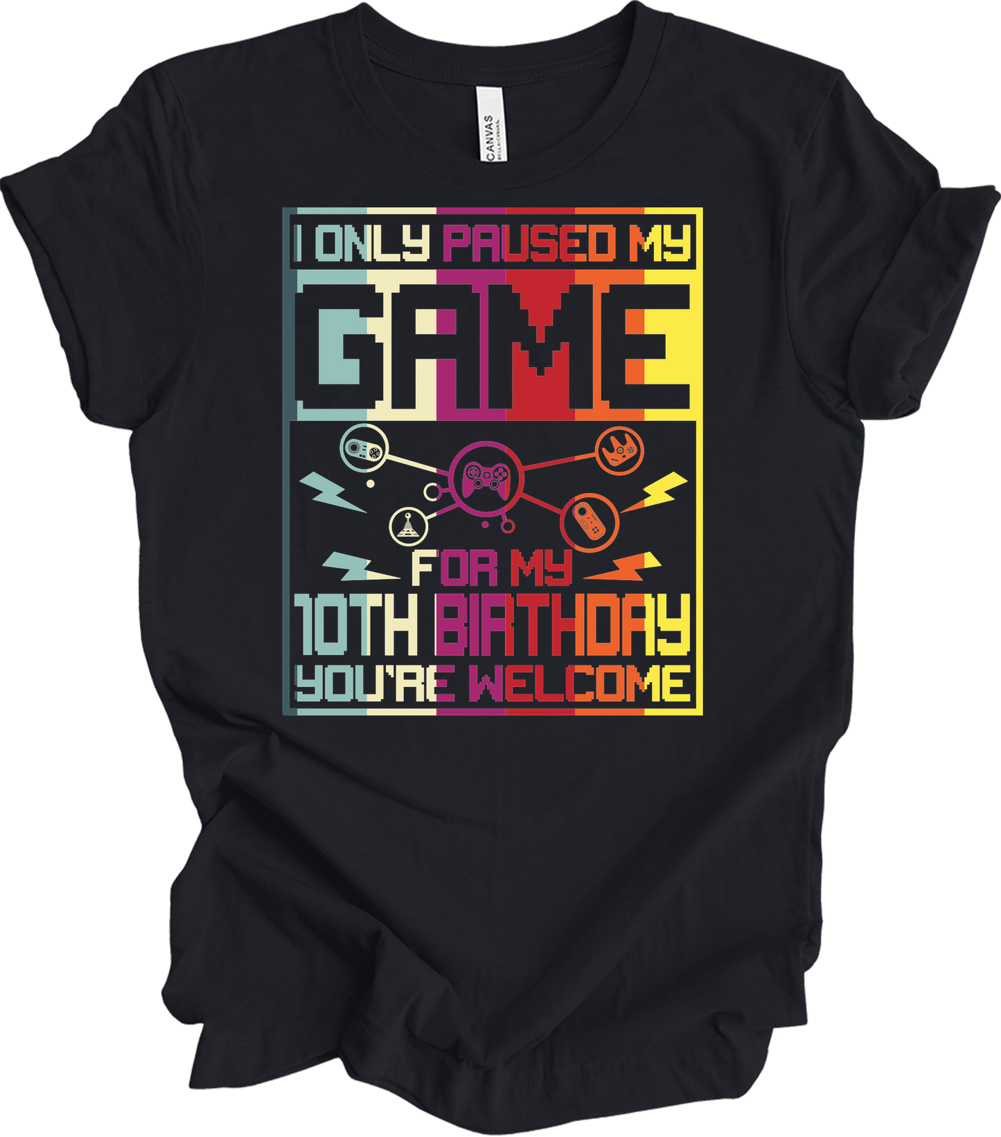 Paused Game 10th Birthday T-Shirt in Vintage Black