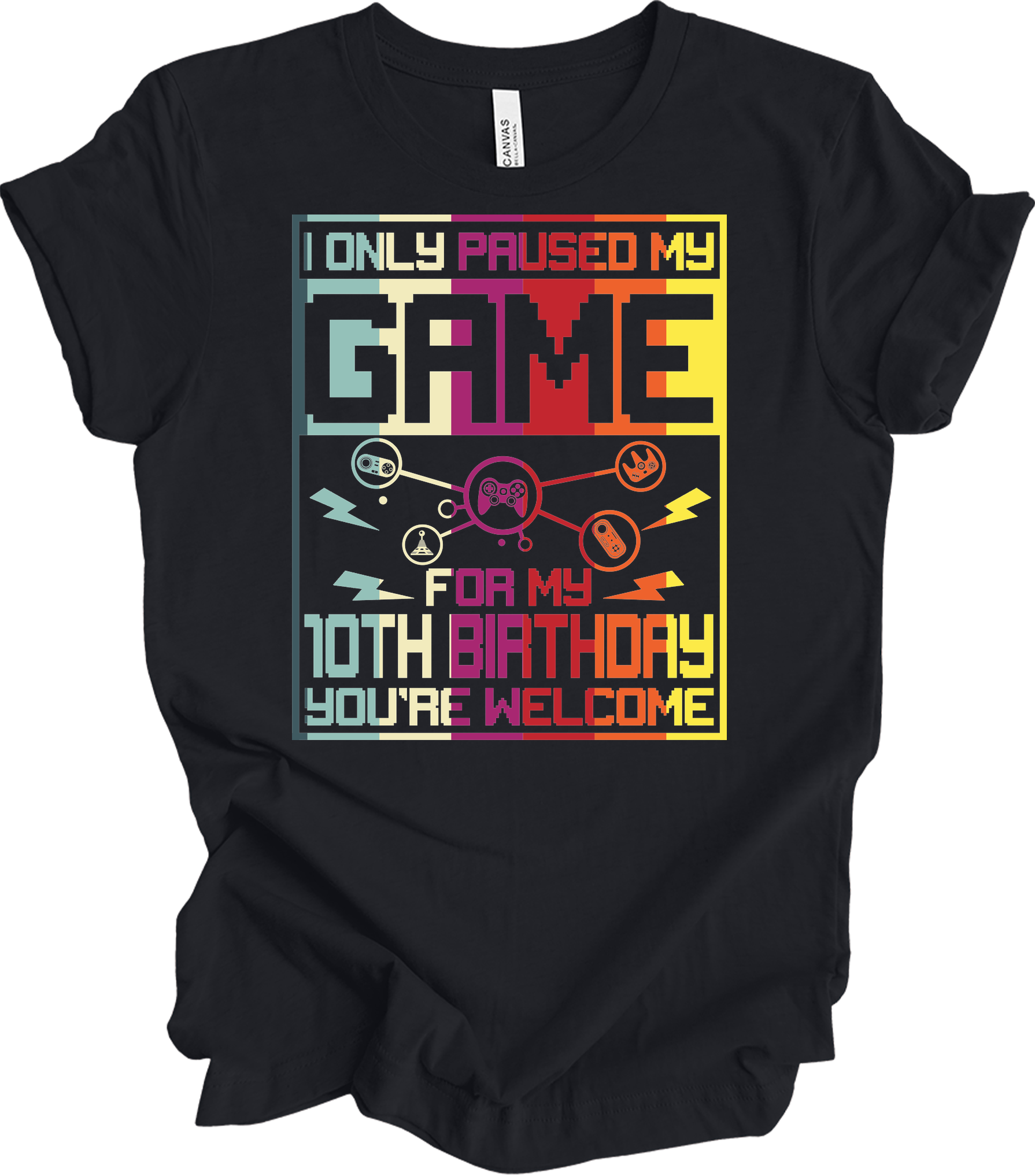 Paused Game 10th Birthday T-Shirt in Vintage Black