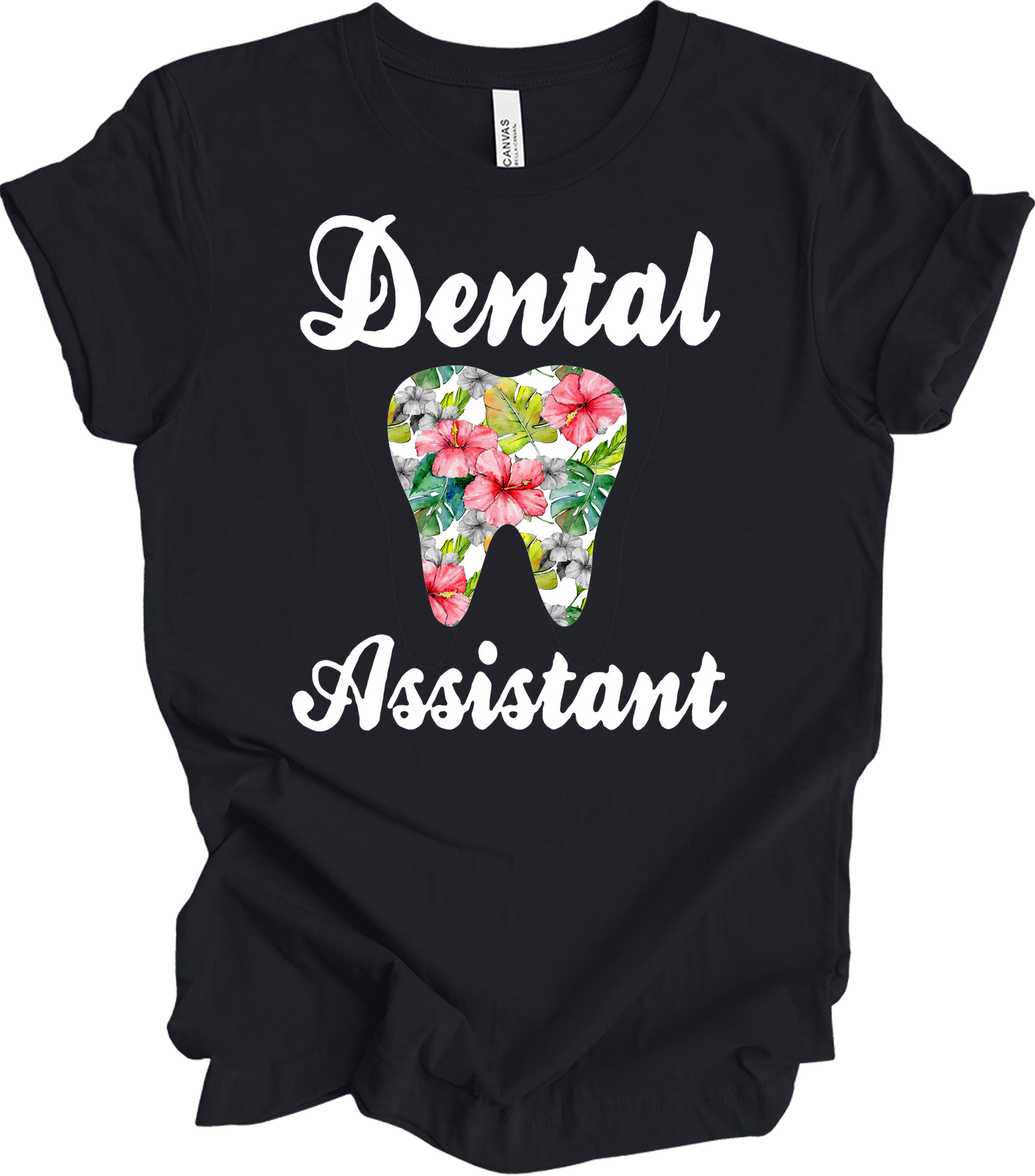 Dental Assistant Floral Tooth - Cute Dental Squad Gift T-Shirt in Vintage Black