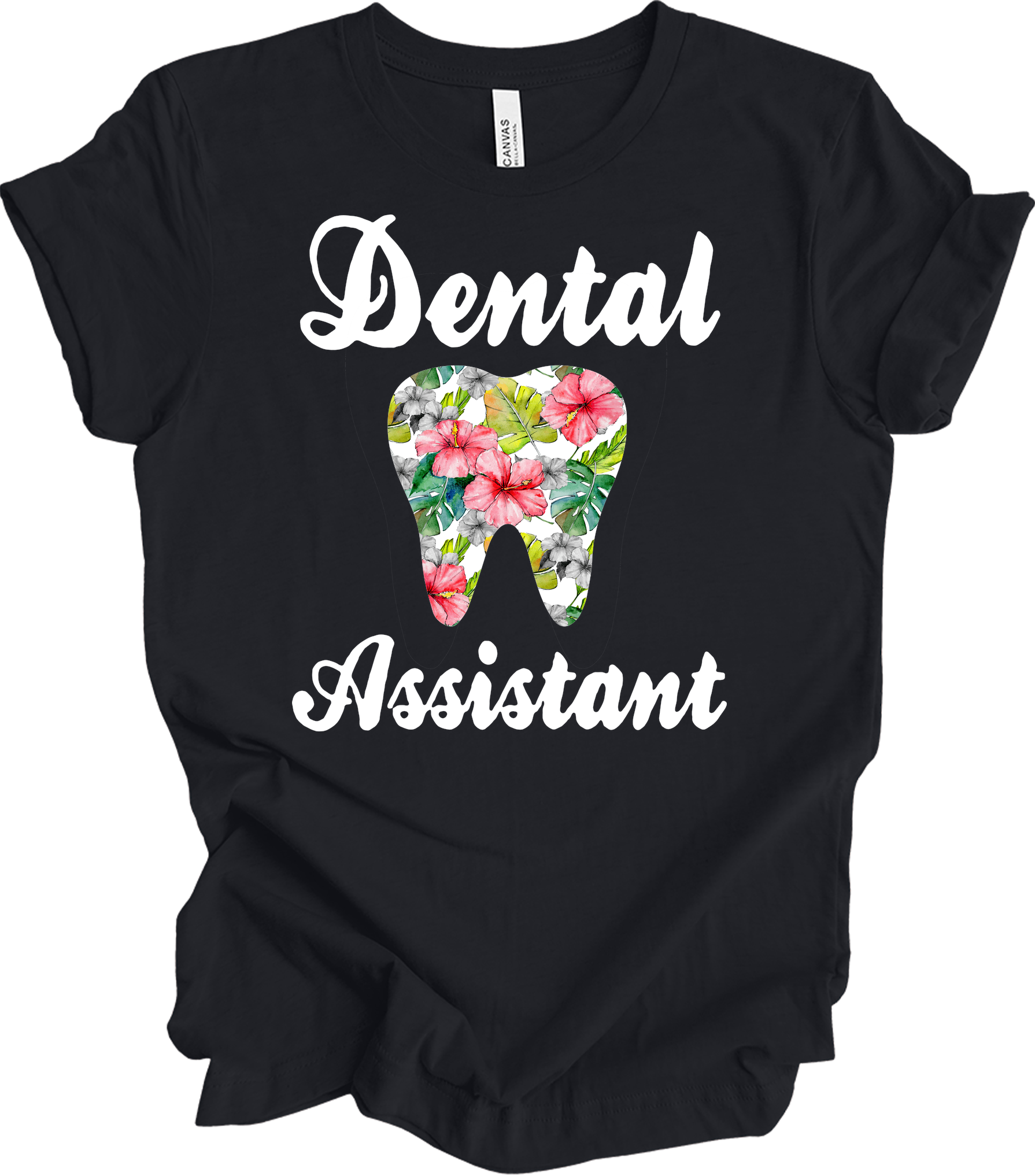 Dental Assistant Floral Tooth - Cute Dental Squad Gift T-Shirt in Vintage Black
