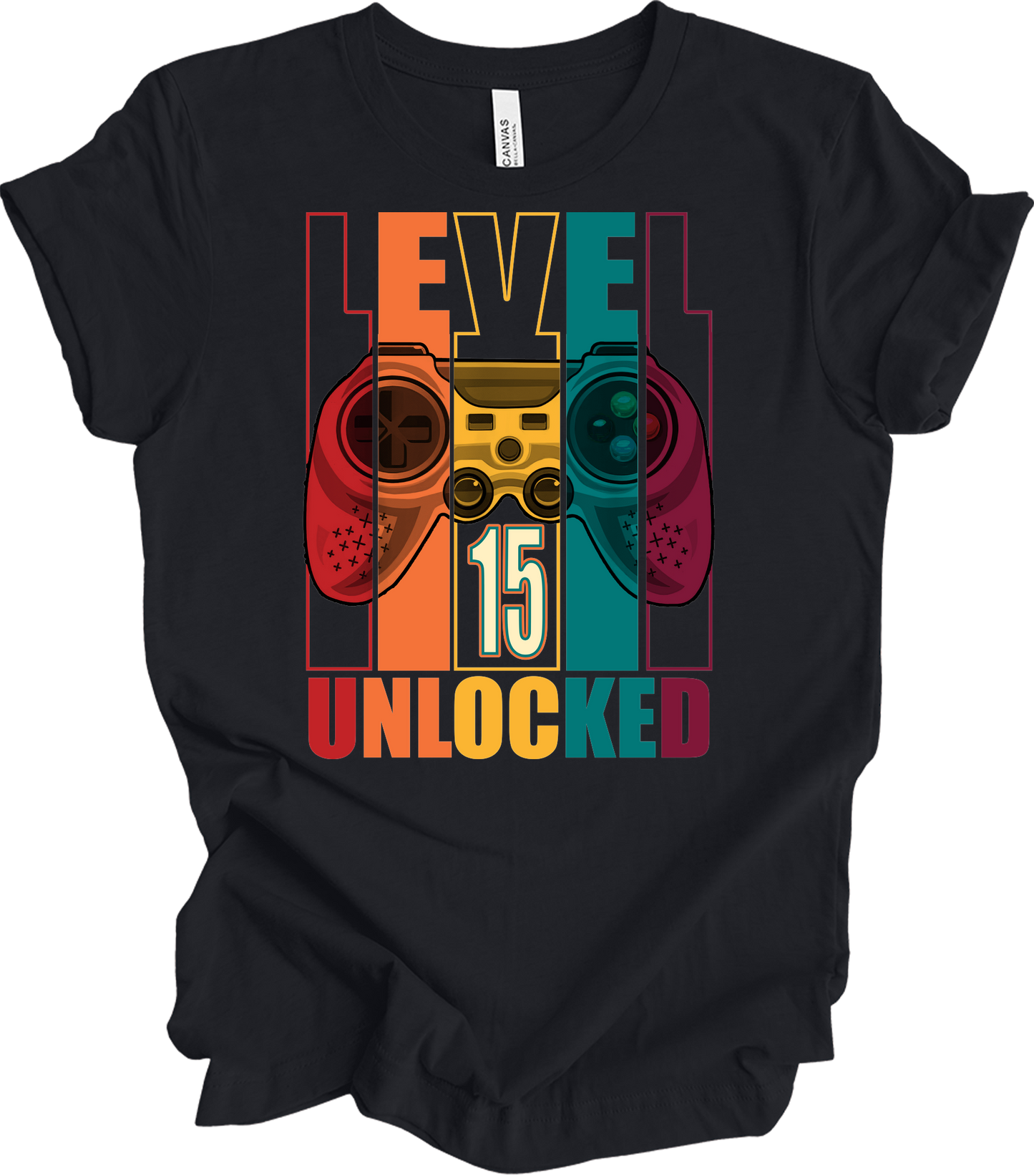 Level 15 Unlocked Gamer T-Shirt in Vintage Black