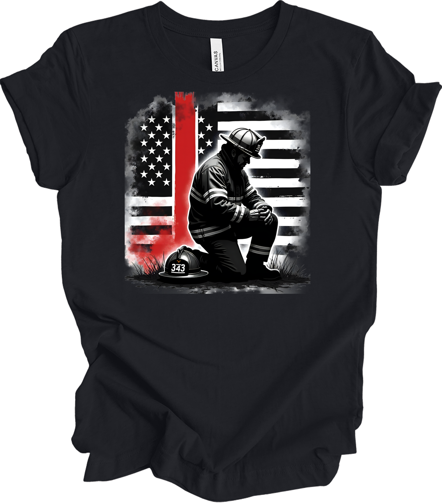Firefighter Flag Tribute T-Shirt in Vintage Black