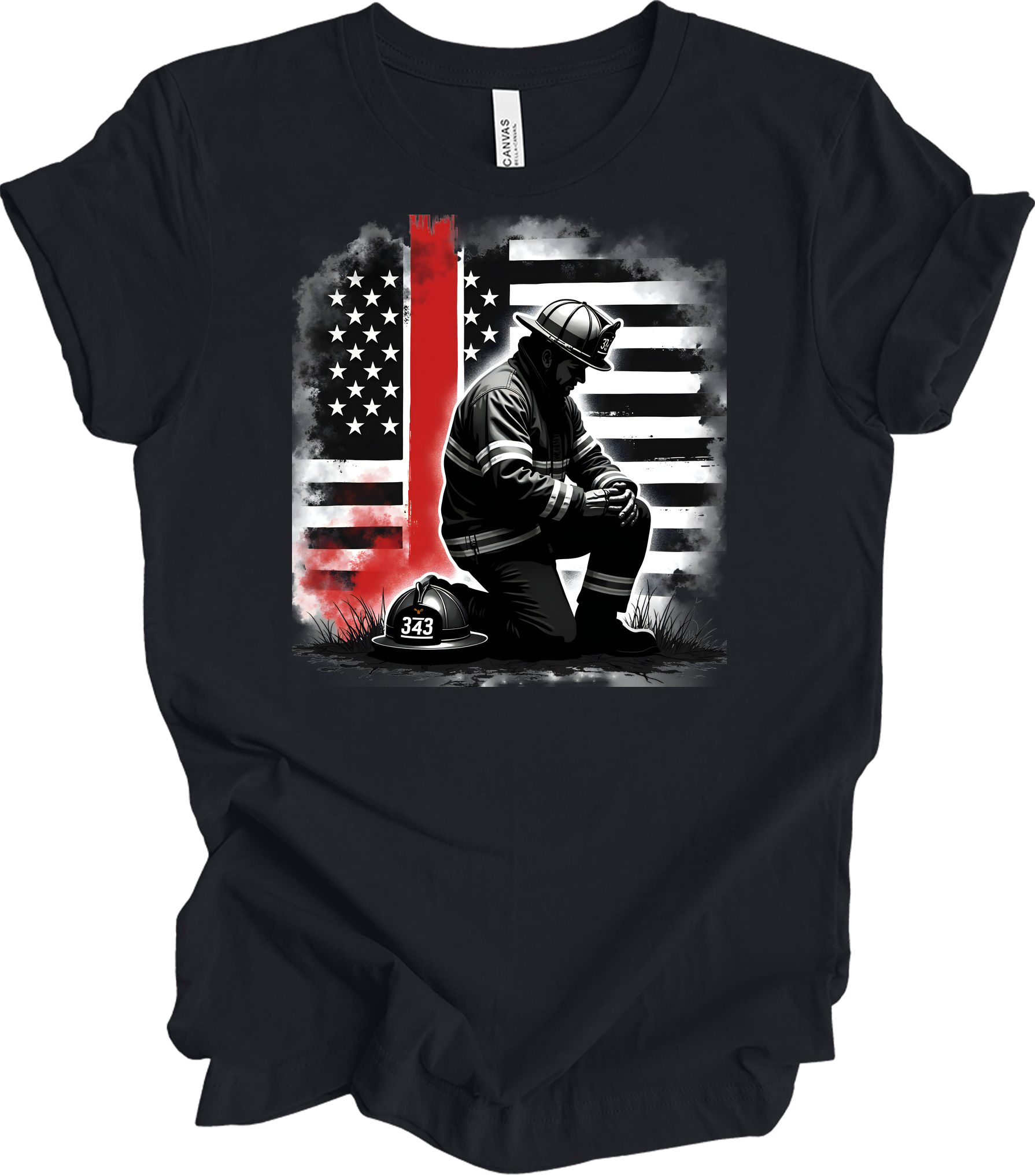 Firefighter Flag Tribute T-Shirt in Vintage Black