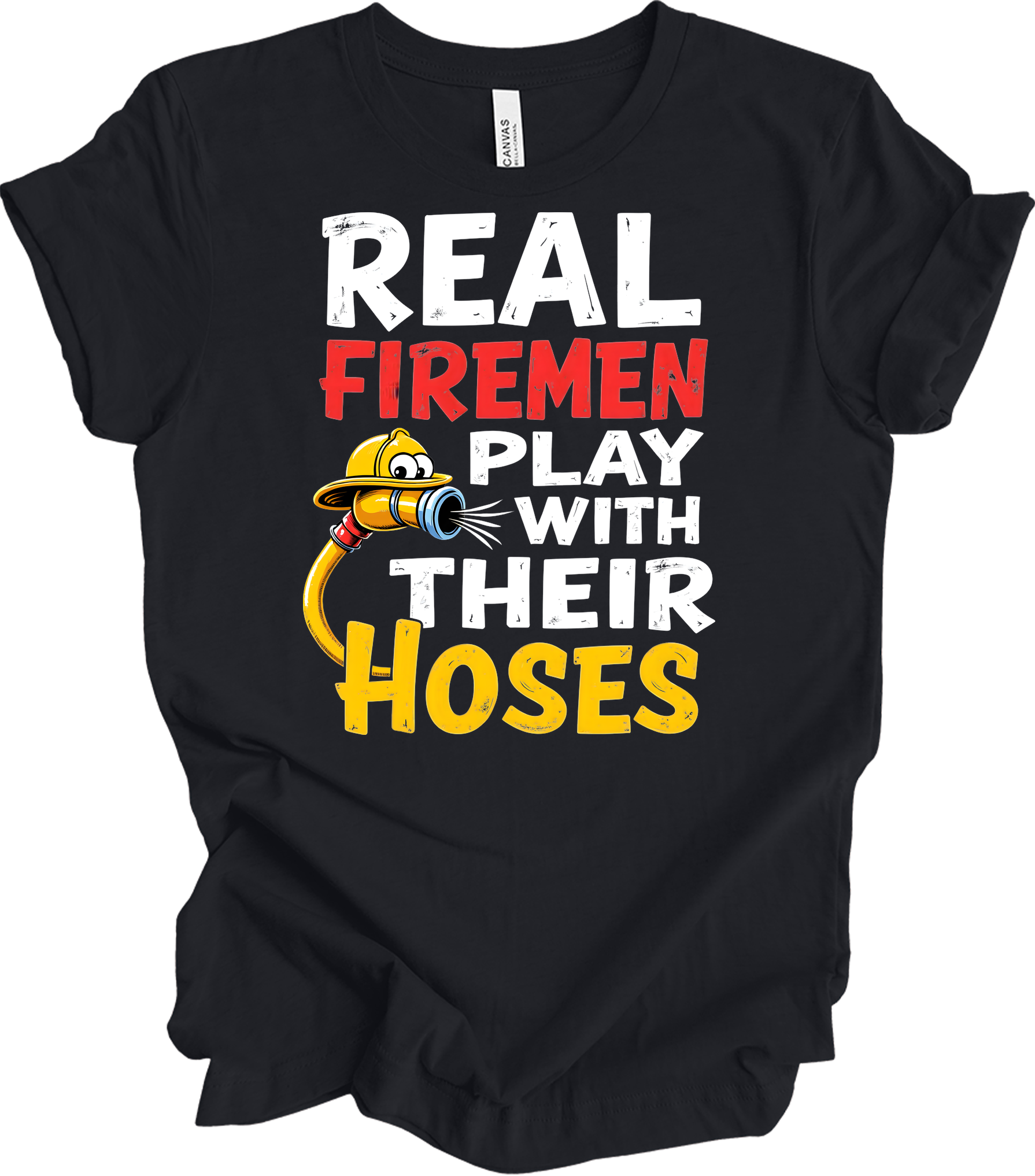 Funny Firefighter : Real Firemen T-Shirt in Vintage Black