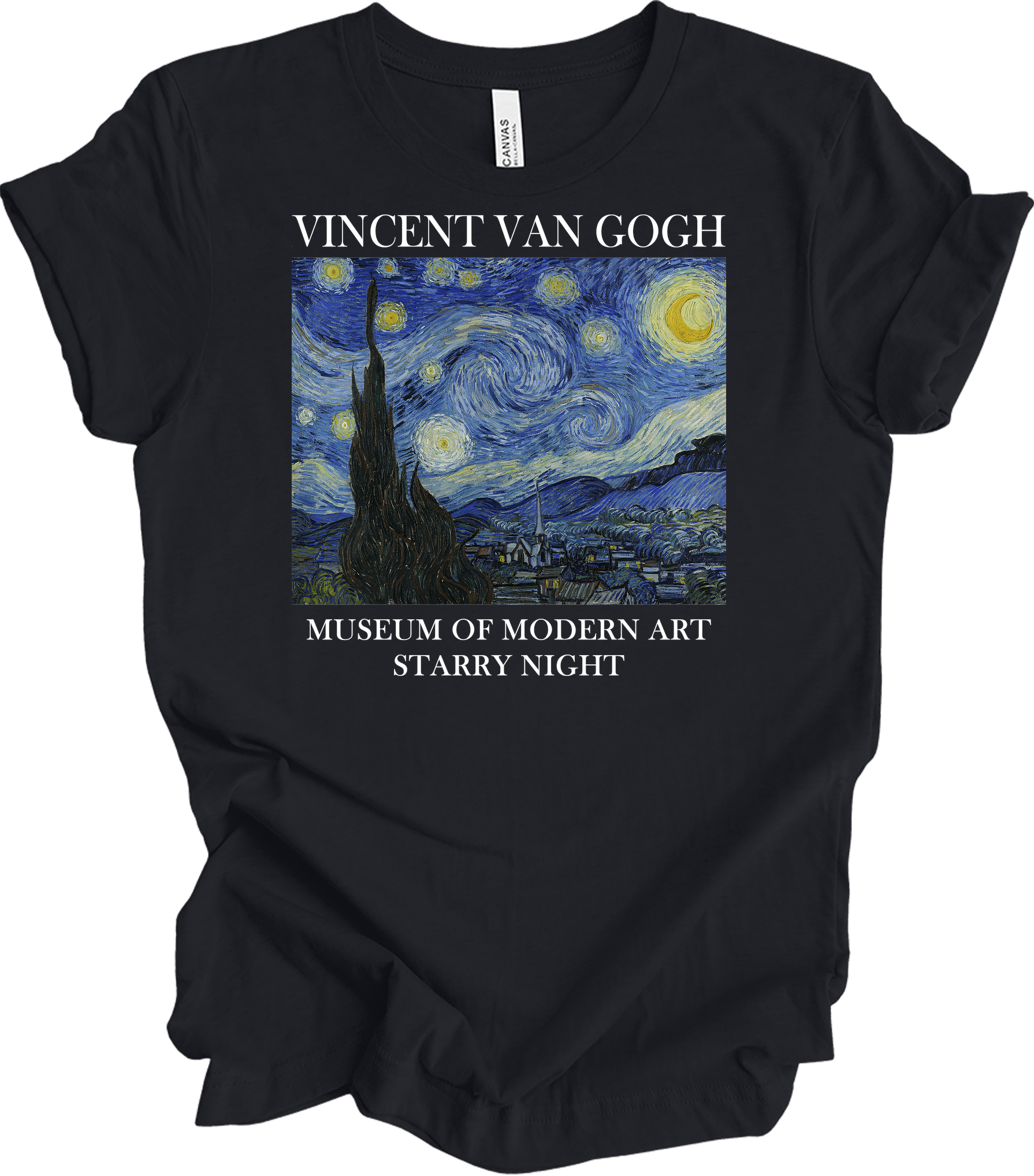 Van Gogh Starry Night Painting Art T-Shirt in Vintage Black