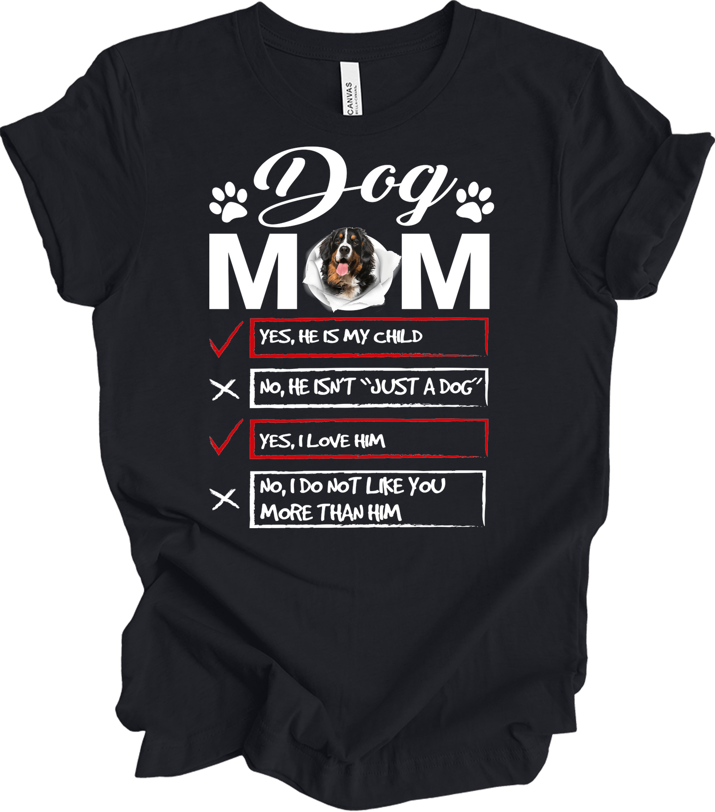 Dog Mom Bernese Mountain Dog Checklis T-Shirt in Vintage Black