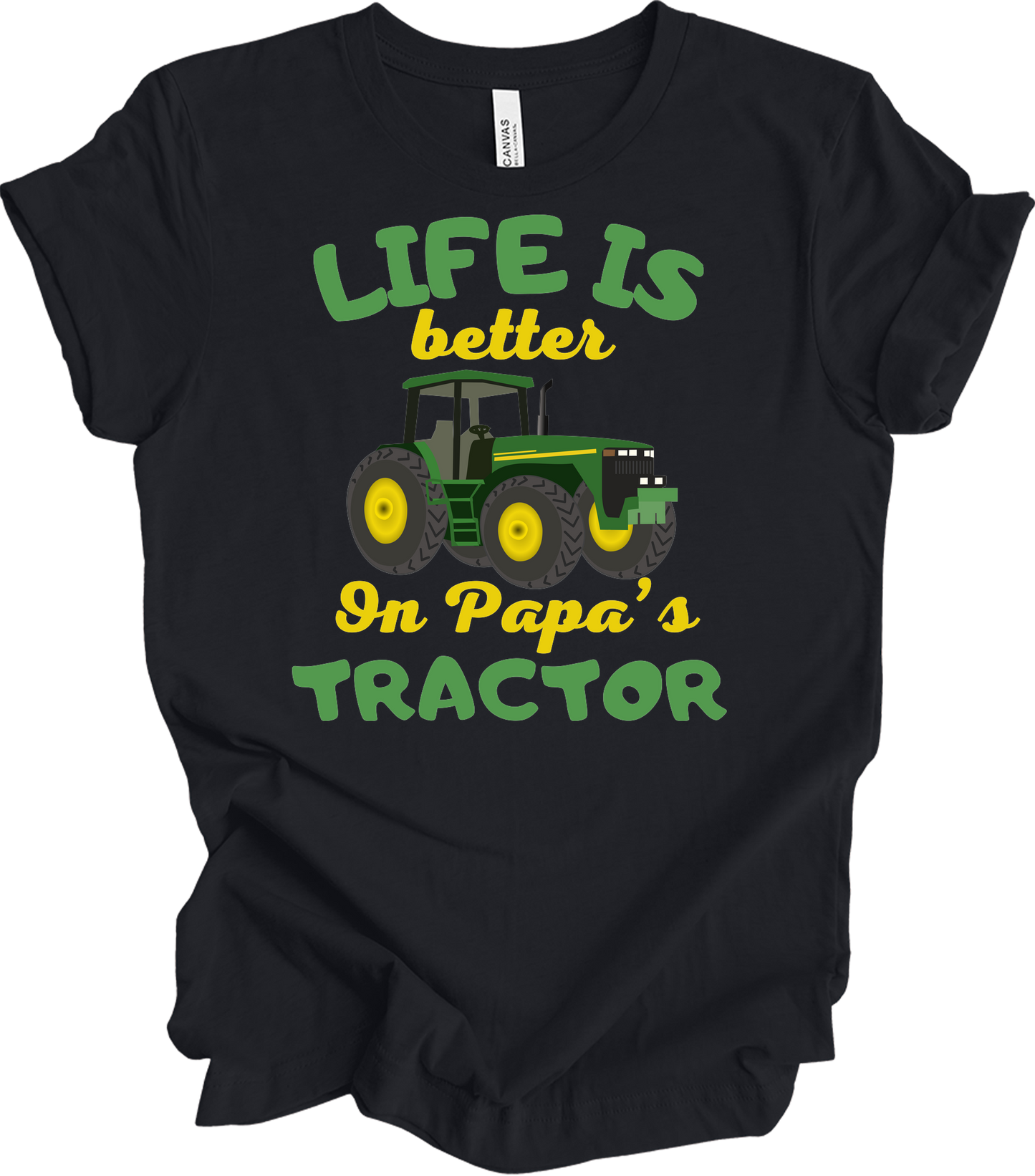 Life Is Better On Papa's Tractor T-Shirt in Vintage Black