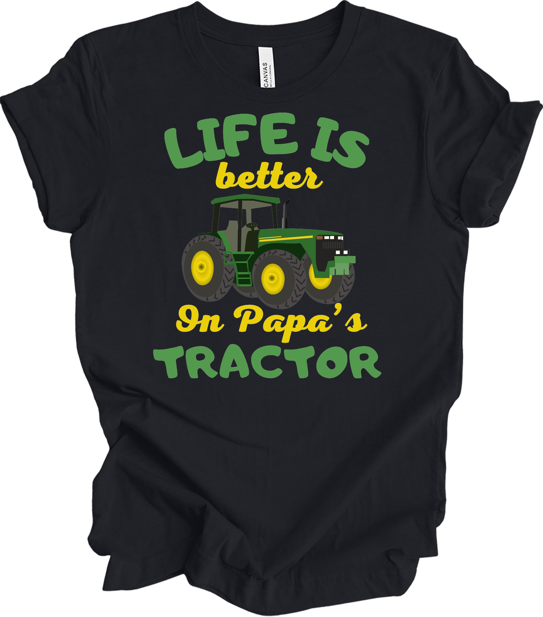Life Is Better On Papa's Tractor T-Shirt in Vintage Black