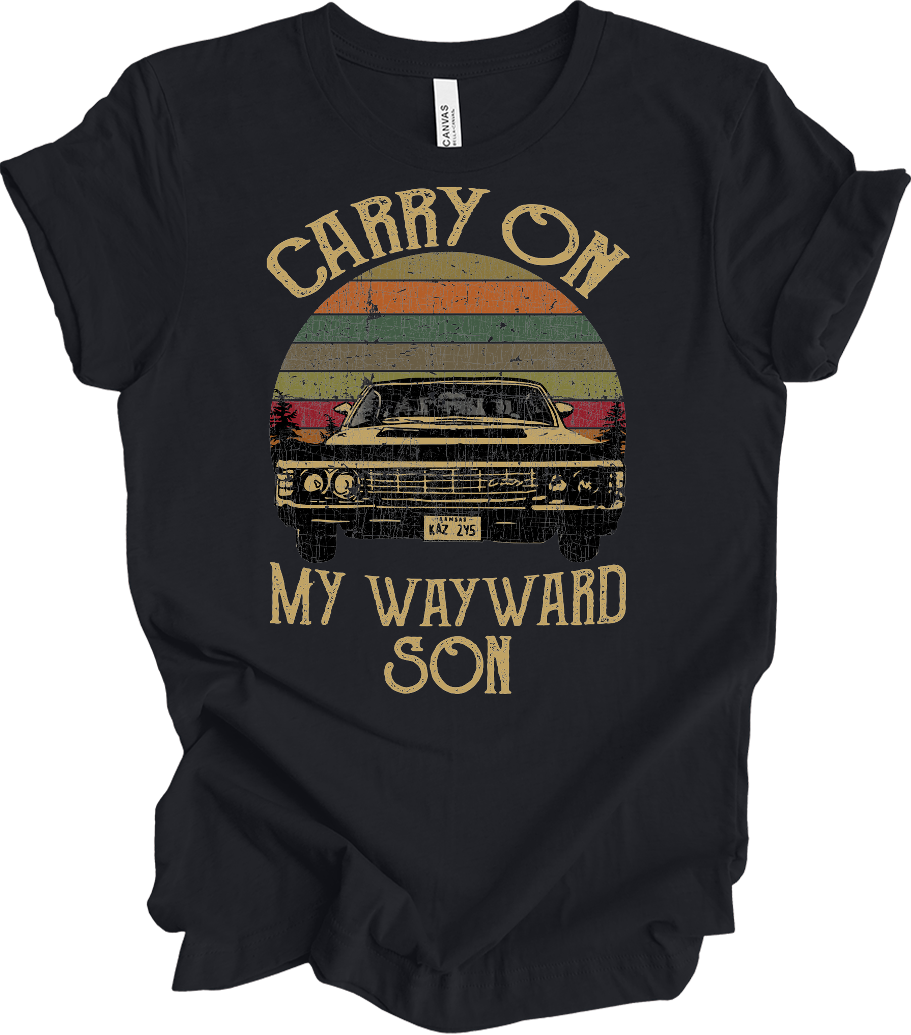 Carry On Wayward Son Supernatural Vintage T-Shirt in Vintage Black