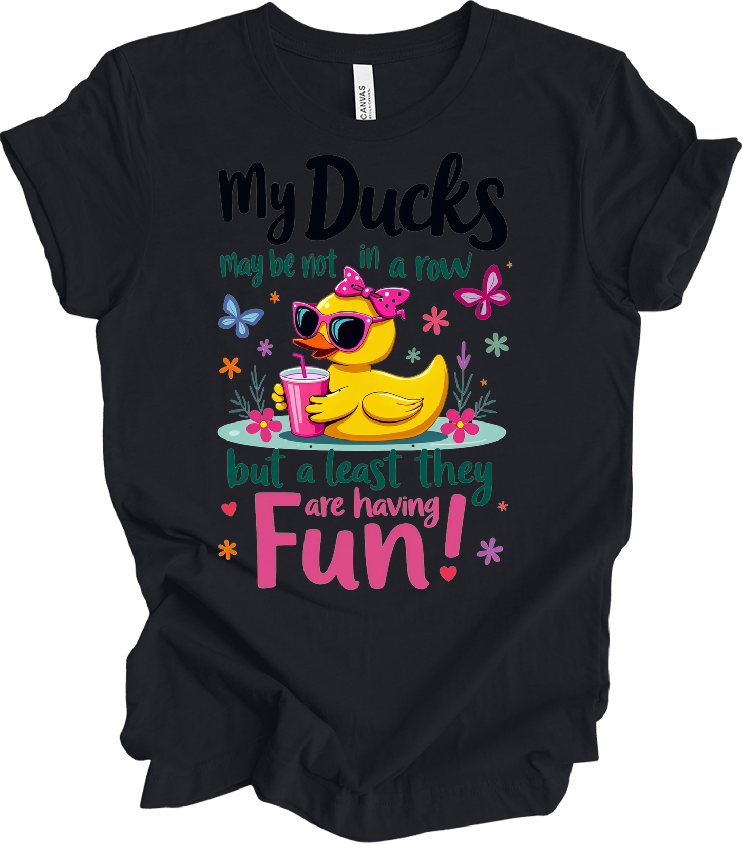 Ducks Not in a Row Fun T-Shirt in Vintage Black