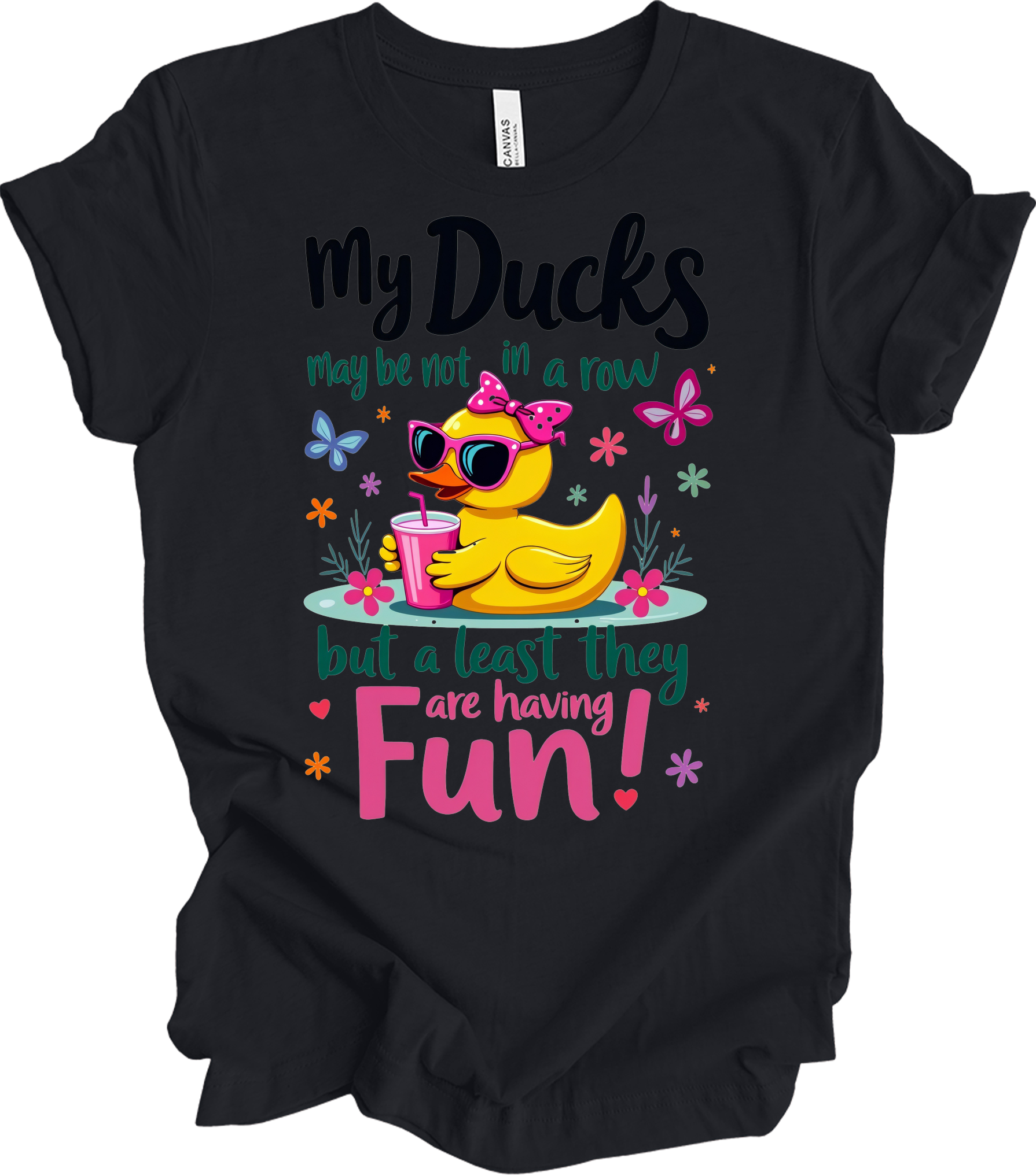 Ducks Not in a Row Fun T-Shirt in Vintage Black