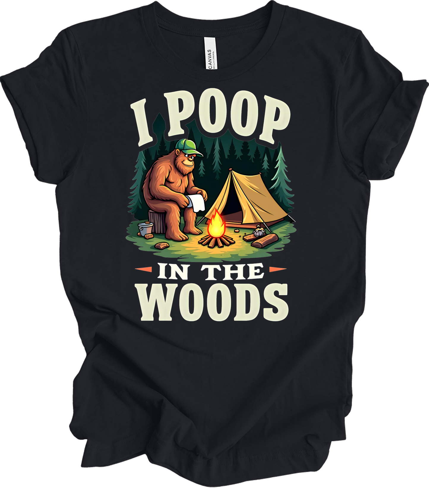 Bigfoot Camping - Funny T-Shirt in Vintage Black