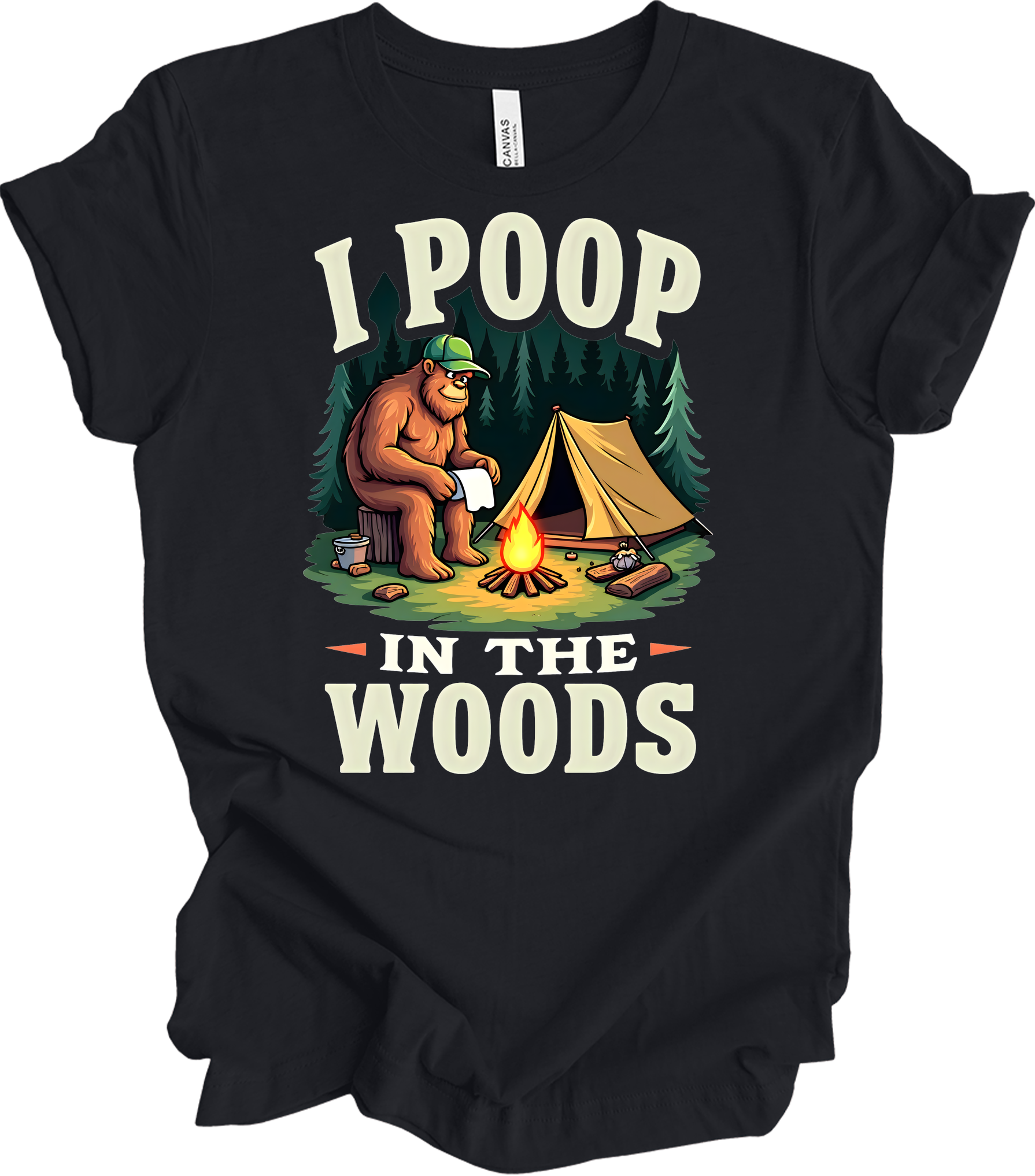 Bigfoot Camping - Funny T-Shirt in Vintage Black