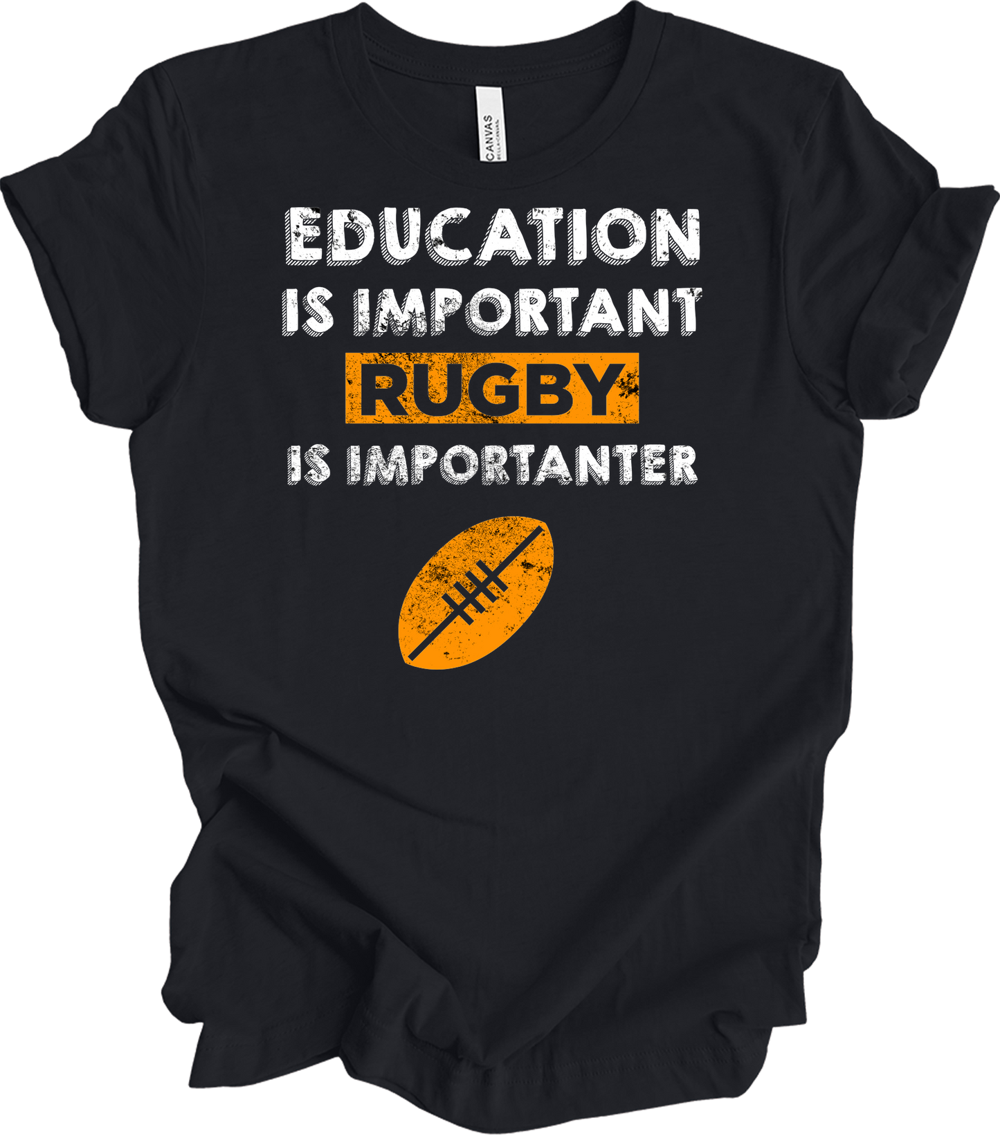 Rugby Is Importanter Funny Sports T-Shirt in Vintage Black