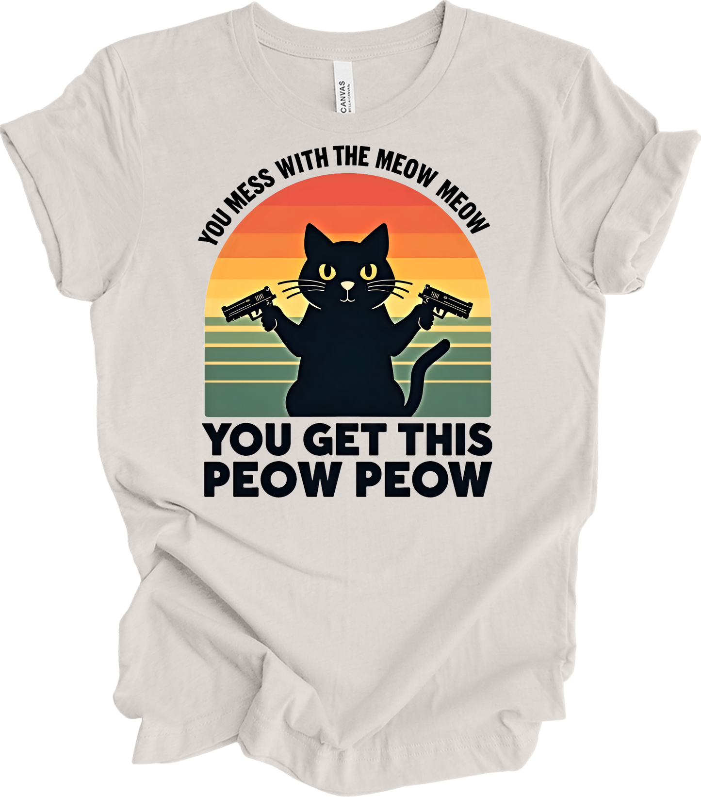 Meow Meow Peow Peow Cat T-Shirt in Vintage White
