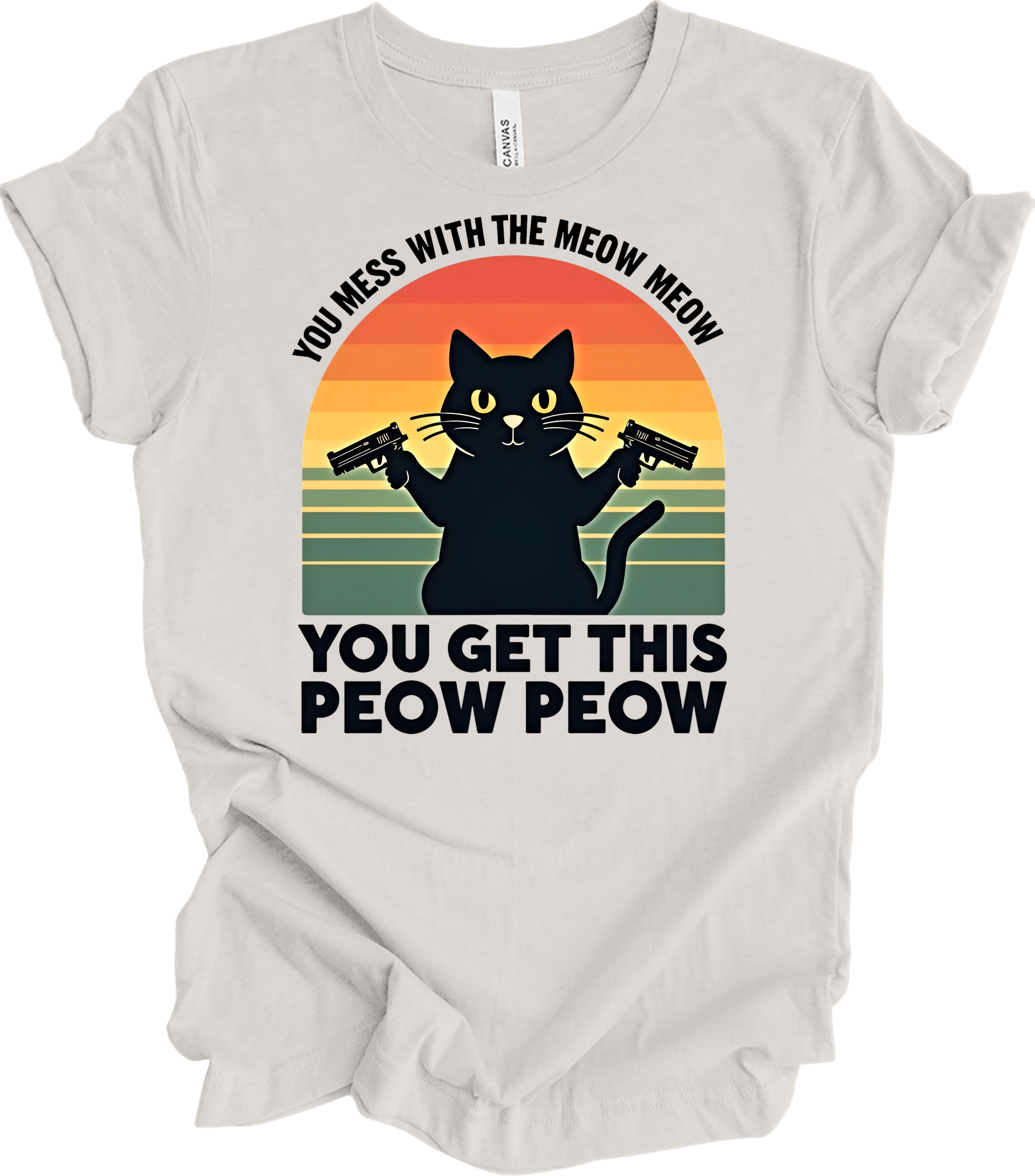 Meow Meow Peow Peow Cat T-Shirt in Vintage White